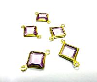 Square Vintage Swarovski Crystal 2 loops Connectors in Light Amethyst, Brass settings