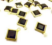 Square Vintage Swarovski Crystal 1 loop Dangle in Jet, Brass settings