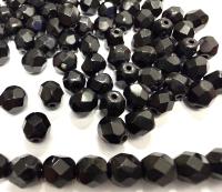 Czech Fire-Polished Faceted Glass Beads Round 5mm Black