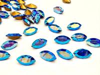 Vintage Swarovski Sapphire Aurore Boreale Navette, Jewelry Making Stones 8X4mm