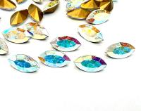 Vintage Swarovski Crystal Aurore Boreale Navette Stones, 10x5 mm, Jewelry Making Supplies