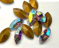 Vintage Swarovski Crystal in Light Rose Aurore Boreale Navette Stones, 10x5 mm, Jewelry Making Supplies