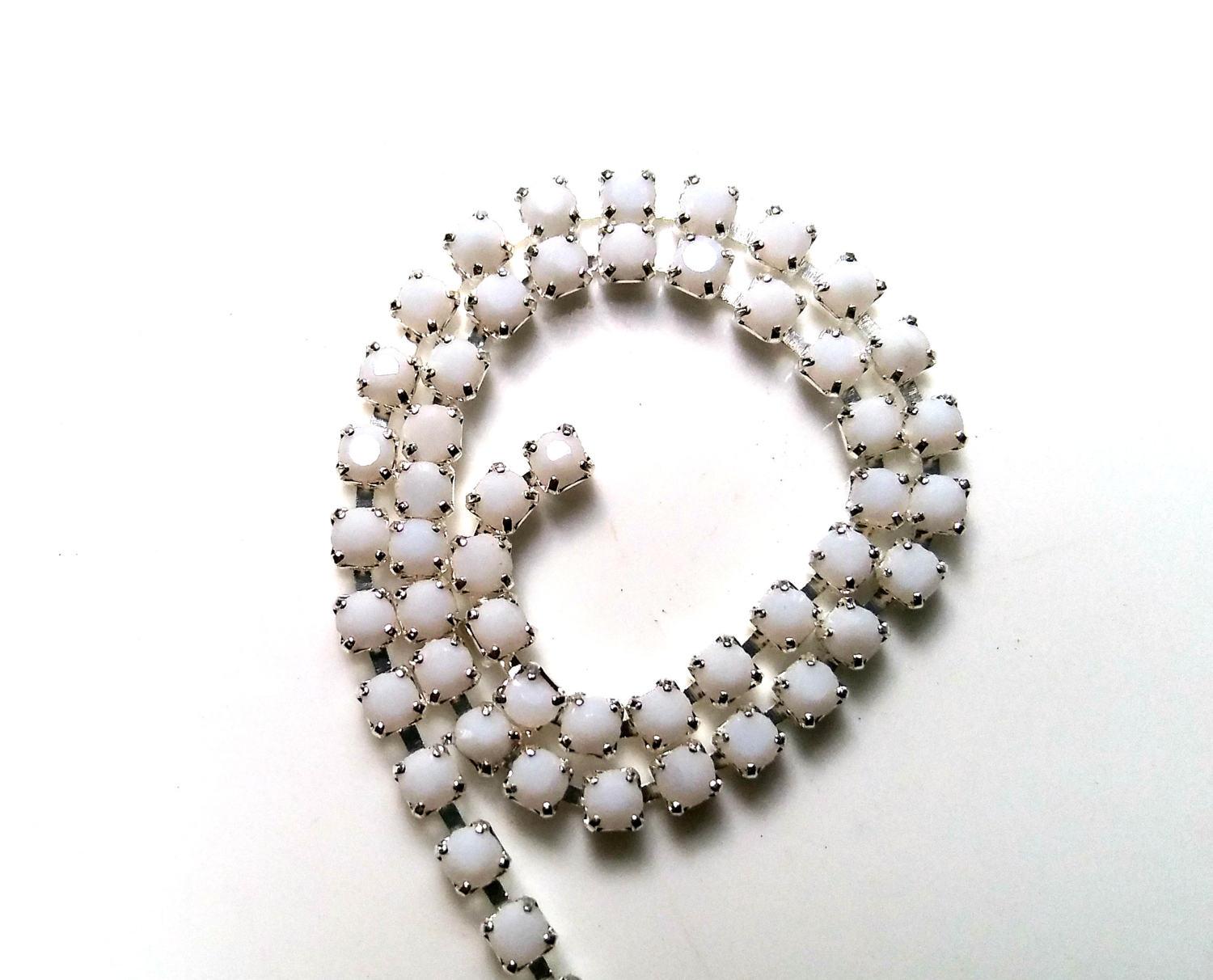 6 SS Rhinestone Chain Vintage Chatons Opaque Chalk White Silver Plated 2mm 1/2/5/15 Meters Wedding Bridal Supplies|Jewelry Making|Decoration