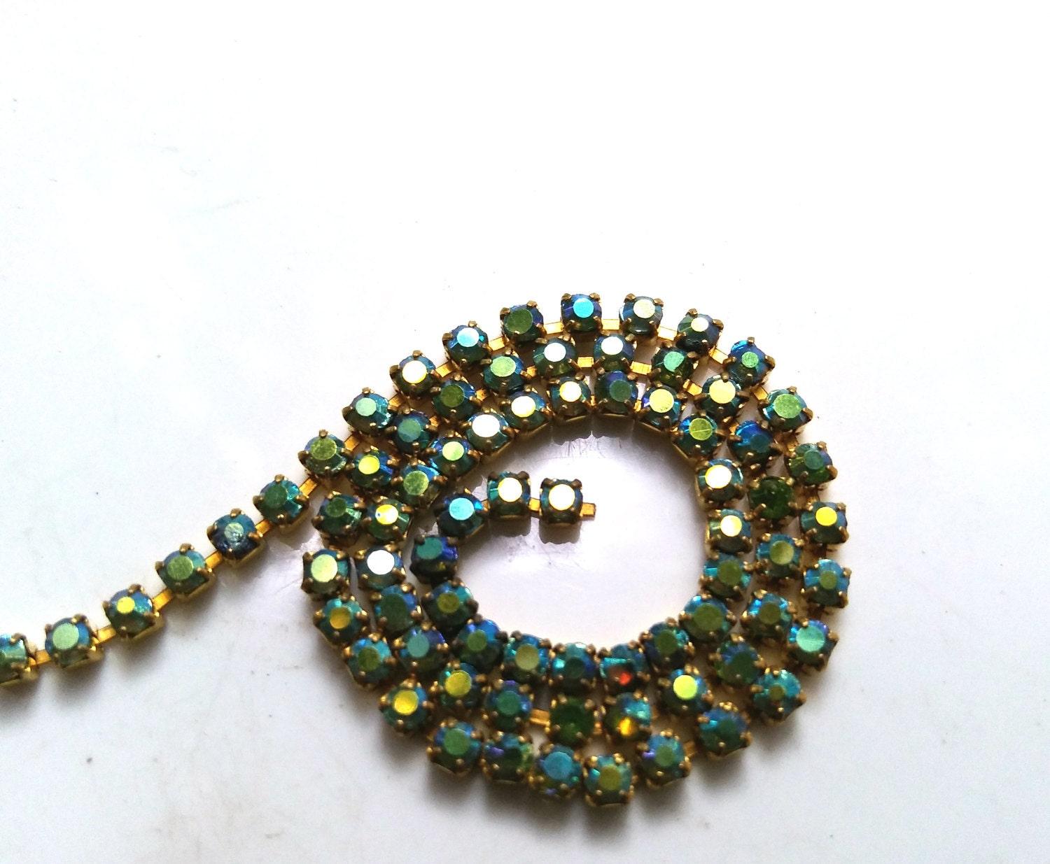 6 SS Rhinestone Chain Vintage Glass Peridot Aurore Boreale 2mm 1/2/5/15 Meters
