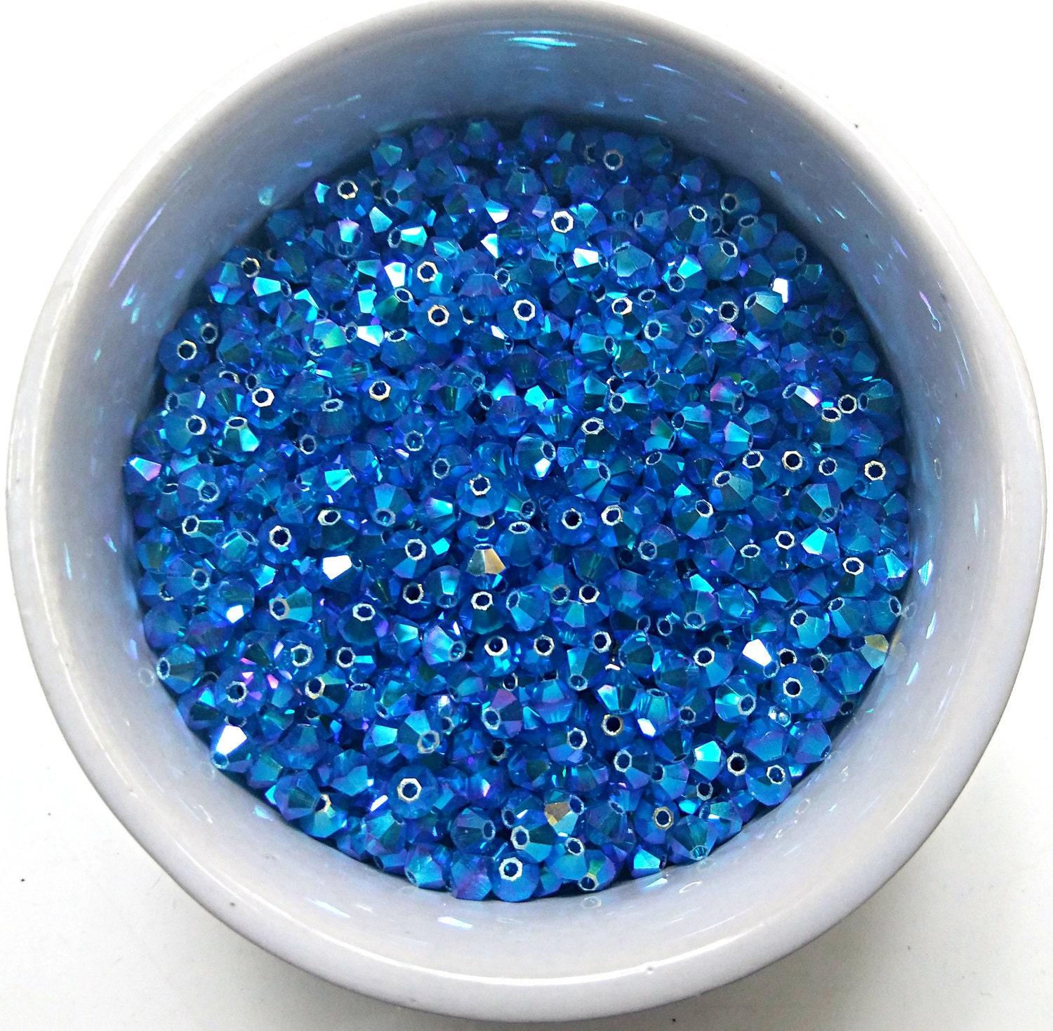 Swarovski (3/4mm) Capri Blue AB 2X FC Bicones  Rainbow Beads 36/72/144/432/720 Pieces rainbow beads, jewelry making, couture embellishments