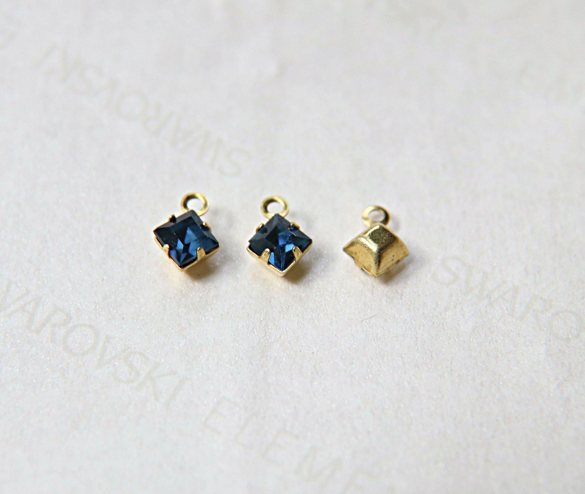 Swarovski 4mm fancy stone square setting drop one loop in Montana (207) 6/12/36/144/720 Pieces jewelry supplies in Brass/Vintage Black