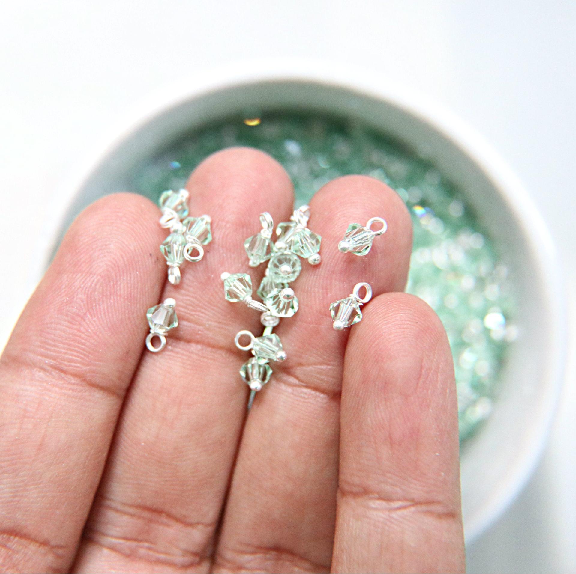 4mm Swarovski Chrysolite crystal dangles in Sterling Silver wire wrapped- charms- drops- jewelry making 72/144/432/1000Pieces