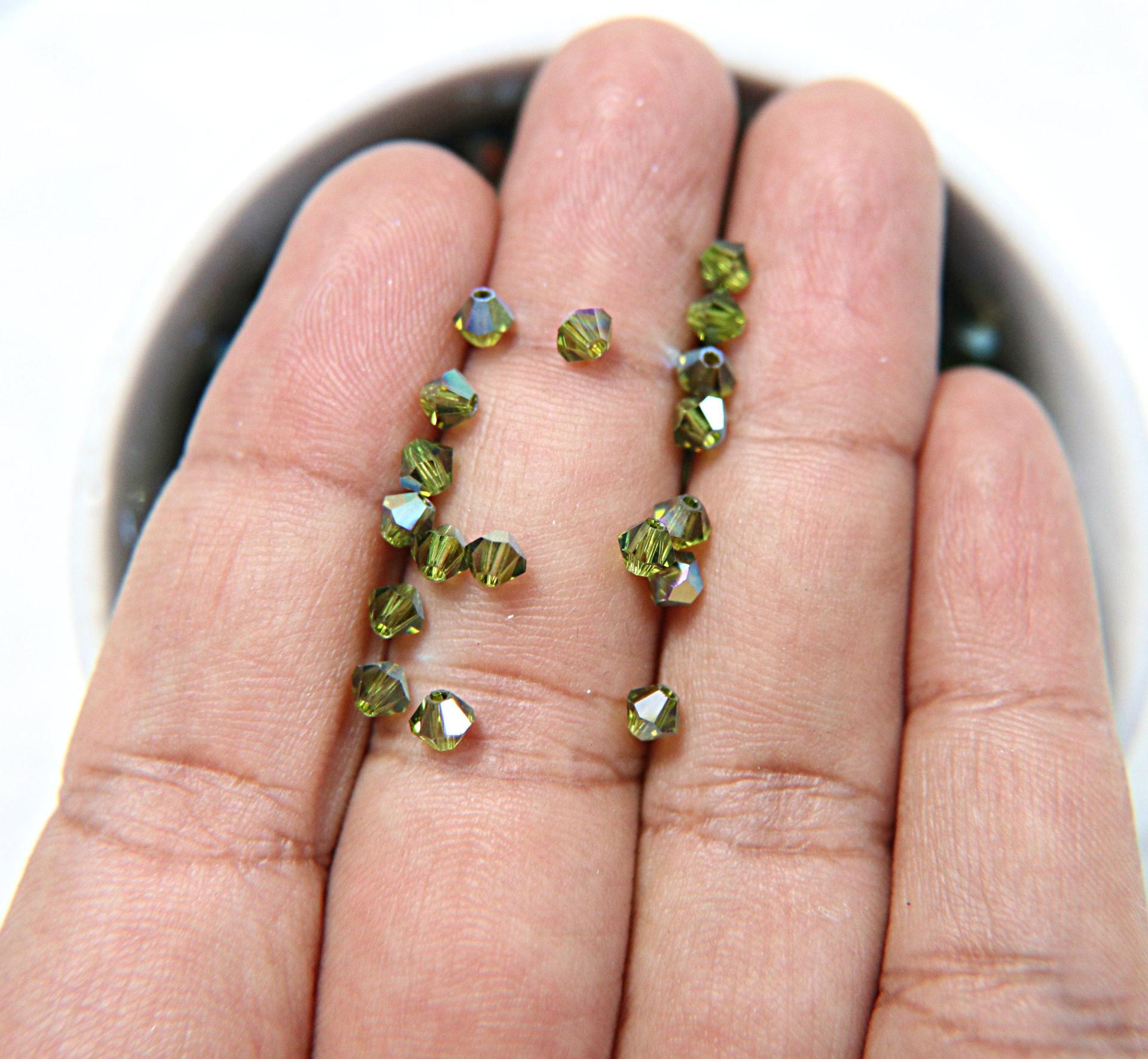 4mm Swarovski Olivine AB Bicones beads rainbow 36/72/144/432/720 Pieces (228) rainbow beads, jewelry making, couture embellishments