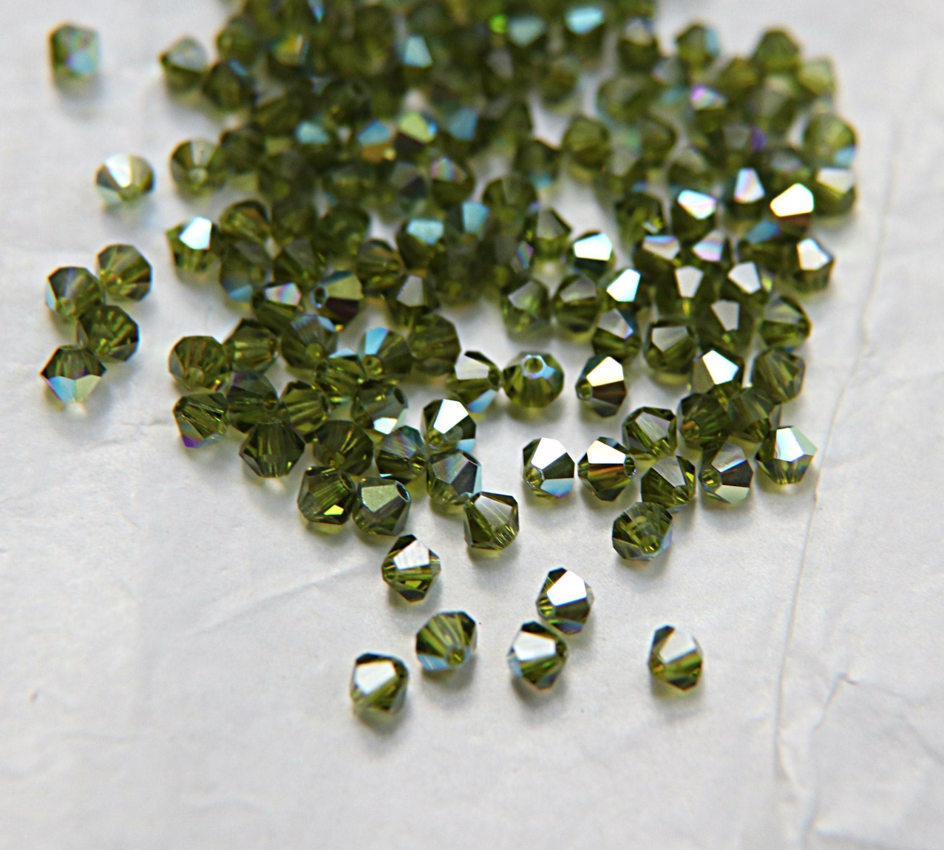 4mm Swarovski Olivine AB Bicones beads rainbow 36/72/144/432/720 Pieces (228) rainbow beads, jewelry making, couture embellishments
