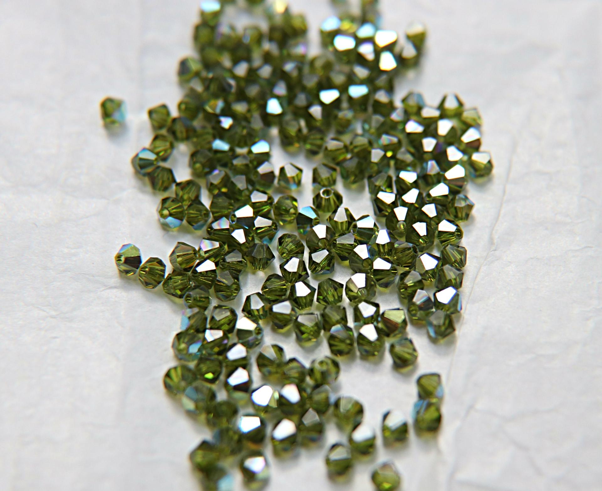 4mm Swarovski Olivine AB Bicones beads rainbow 36/72/144/432/720 Pieces (228) rainbow beads, jewelry making, couture embellishments