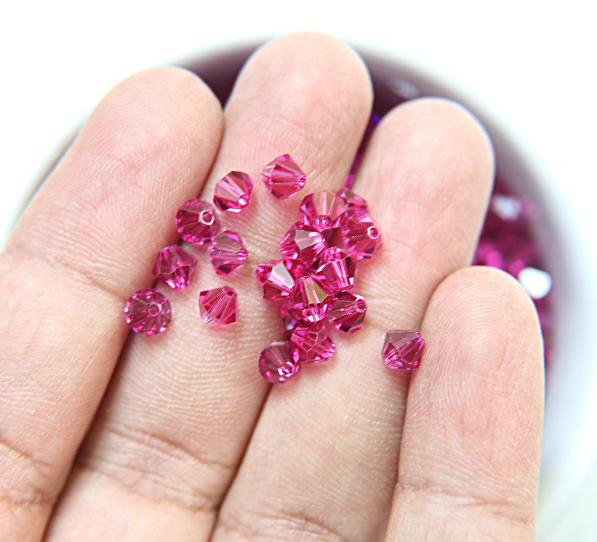 4/5mm Fuchsia Swarovski Bicones 12/36/72/144/432/720 Pieces (502) jewelry making beads, embroidery materials, jewelry making