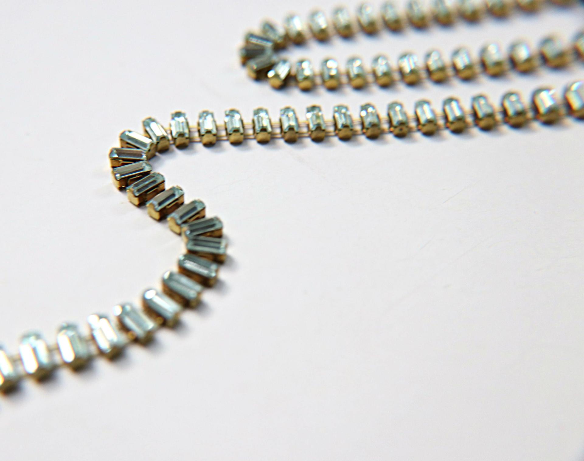 Swarovski Snake Baguette chain 7x3 mm in Light Azore (361) settings in Brass 0.5/1/2 Meters Bridal Supplies|Jewelry Making|Decoration