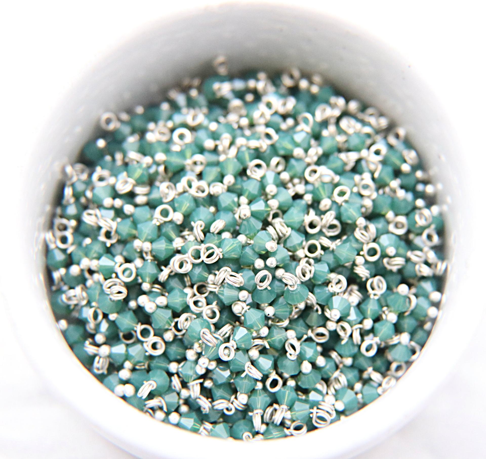 4mm Swarovski Palace Green Opal crystal dangles in Sterling Silver wire wrapped- charms- drops- jewelry making 36/72/144/432/1000Pieces
