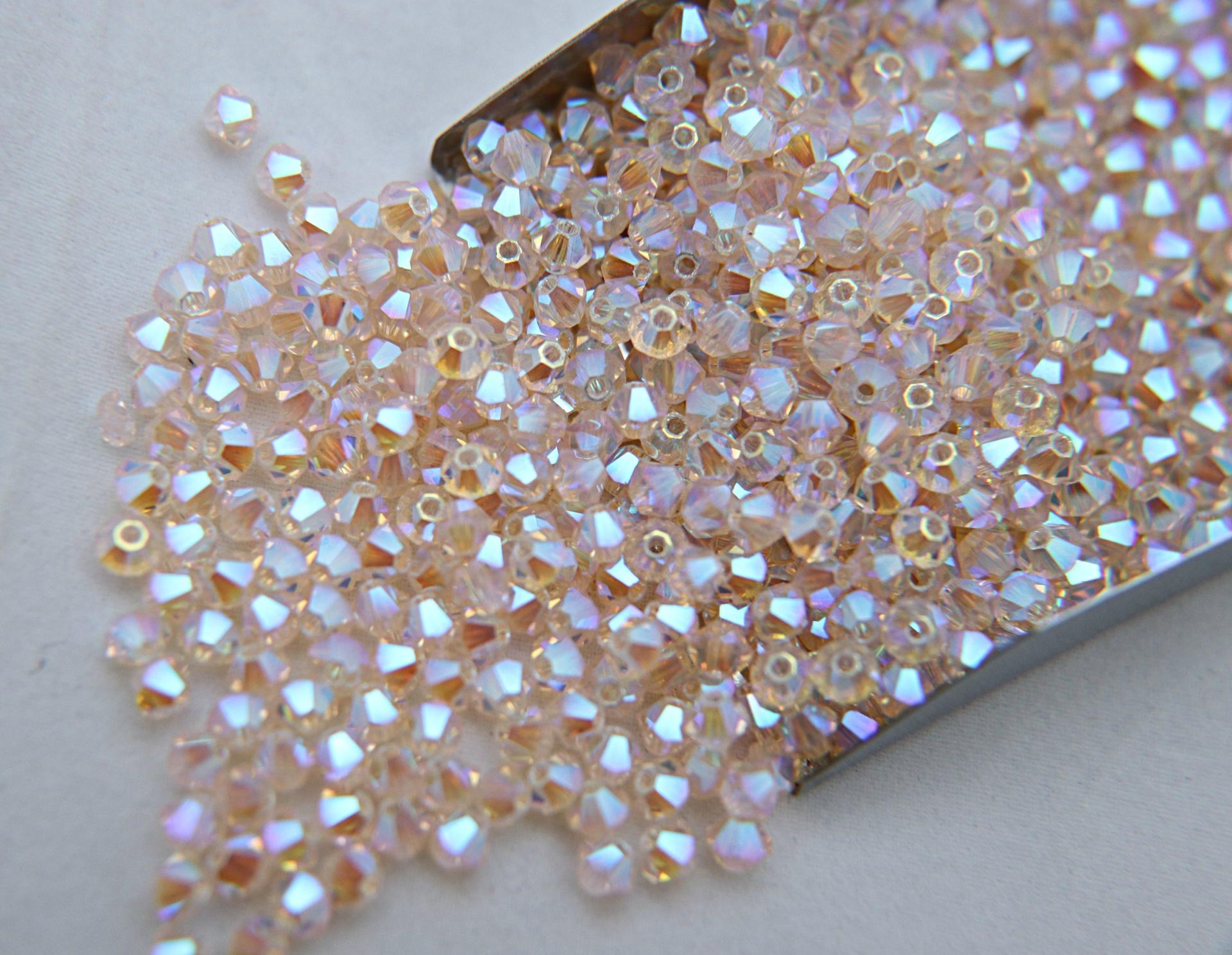 Swarovski (4mm) Silk AB 2X FC Bicones cut Beads 36/72/144/432/720 Pieces, jewelry findings, embellishments, embroidery materials
