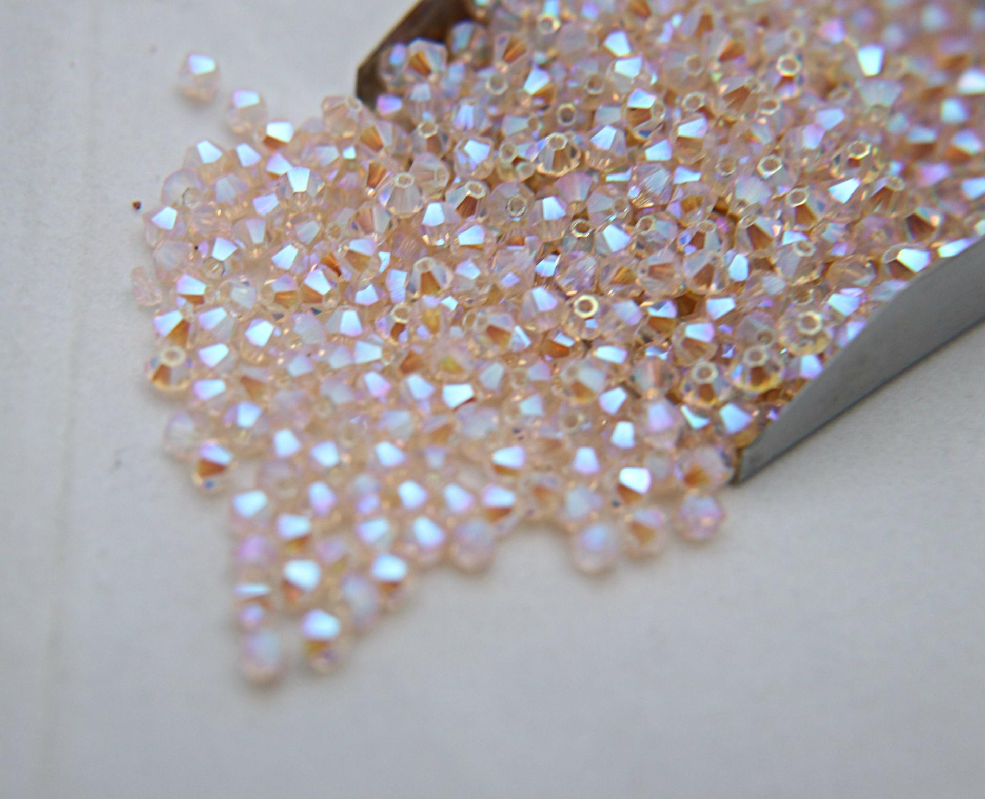 Swarovski (4mm) Silk AB 2X FC Bicones cut Beads 36/72/144/432/720 Pieces, jewelry findings, embellishments, embroidery materials