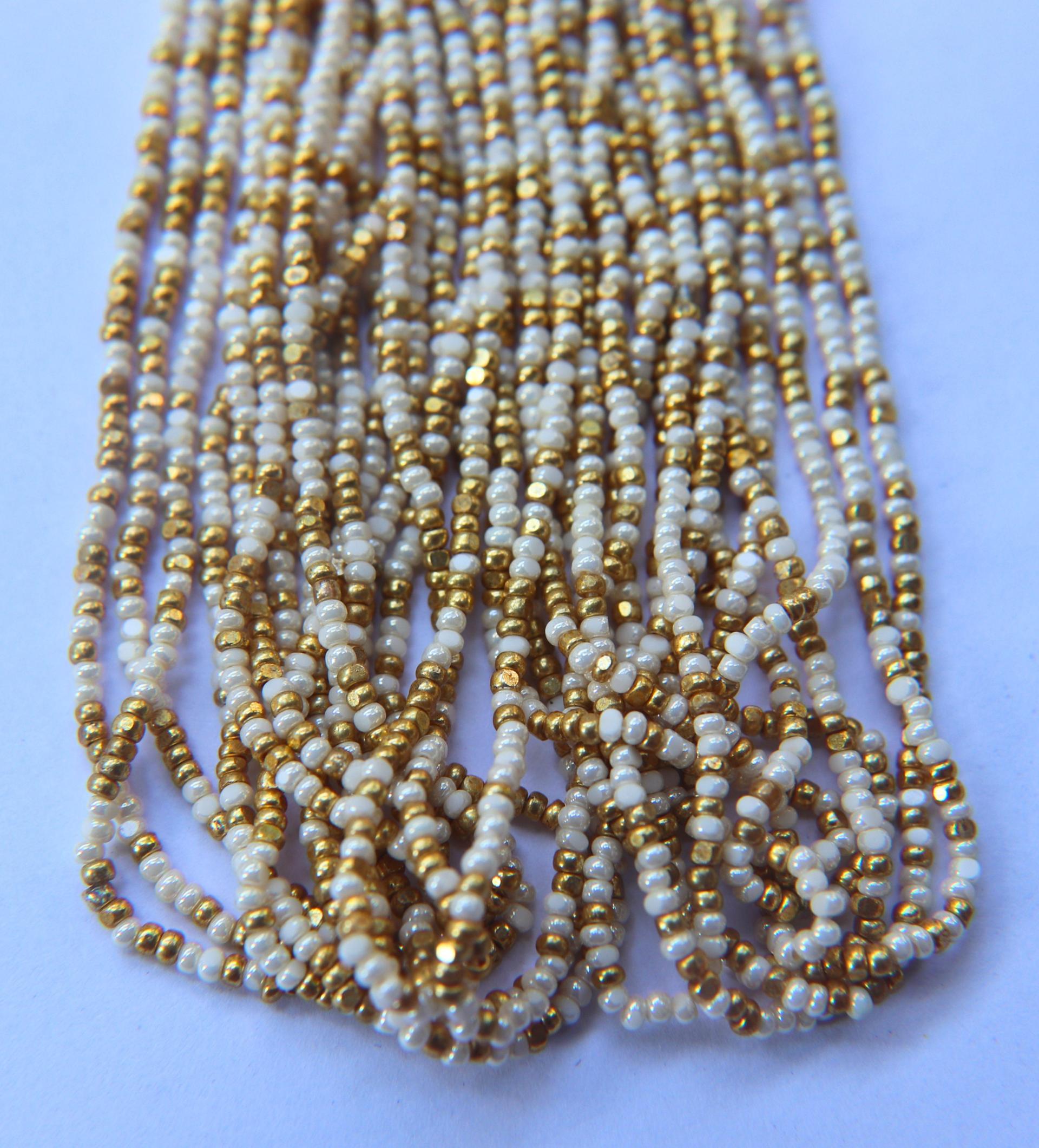 13/0 Hanks Charlotte Cut Beads IVORY Gold Patina 1/5/25/50/100 Hanks 2.0mm jewellery rare glass beads, jewelry supply, findings, craft