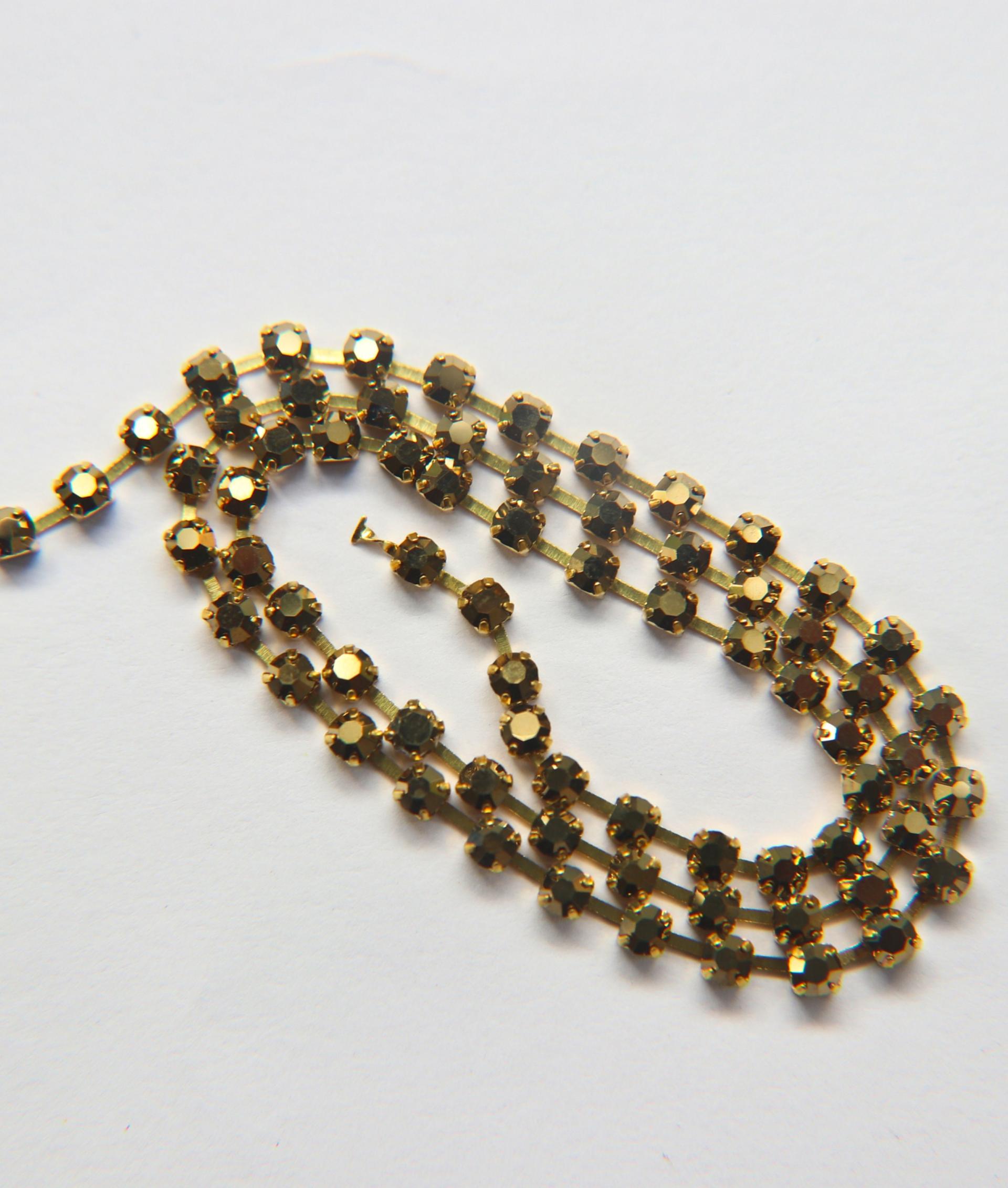 12SS Rhinestone Chain Vintage Machine cut Metallic Aurum Gold 3mm embroidery materials craft vintage findings, lace, strass chains