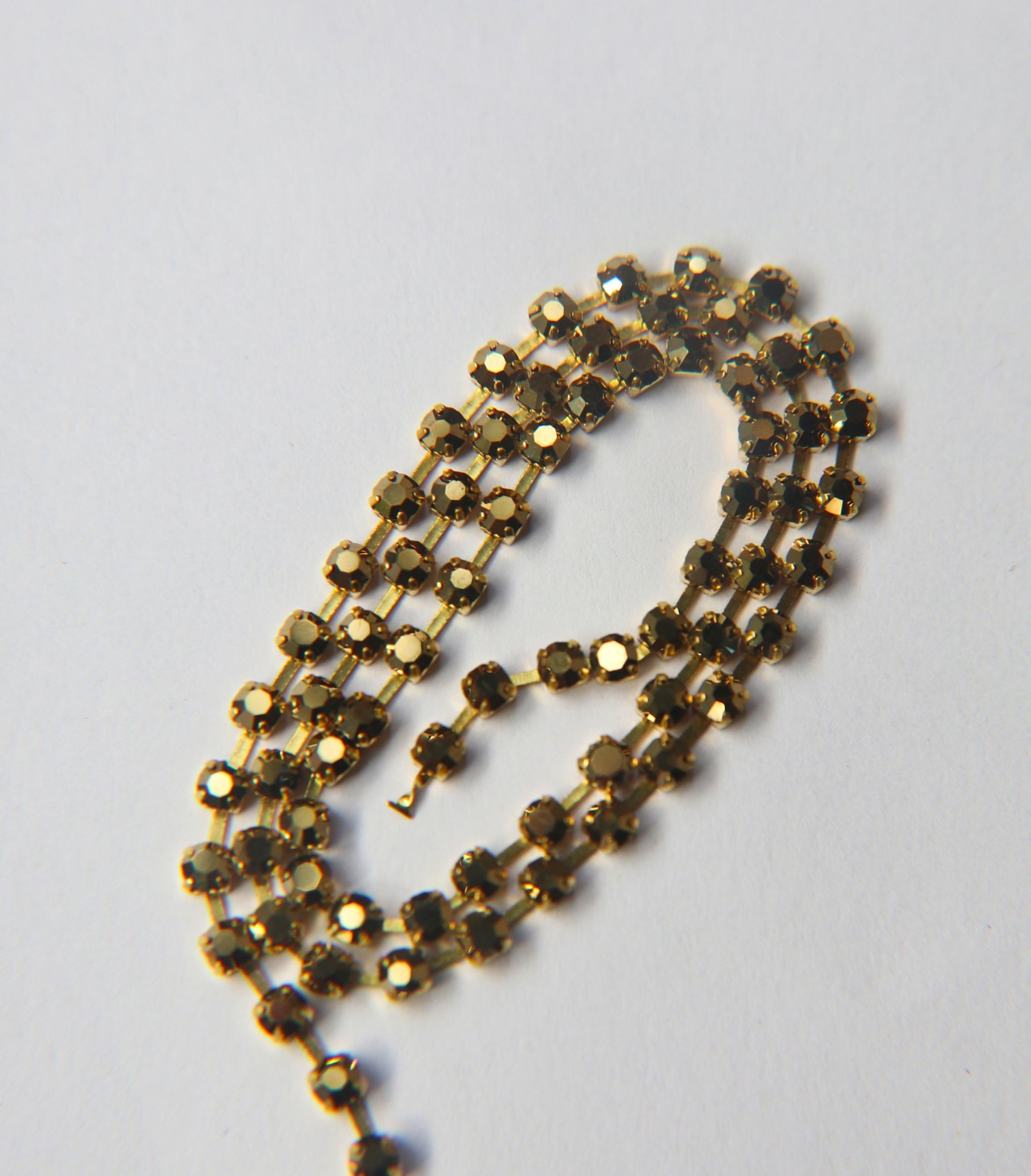 12SS Rhinestone Chain Vintage Machine cut Metallic Aurum Gold 3mm embroidery materials craft vintage findings, lace, strass chains
