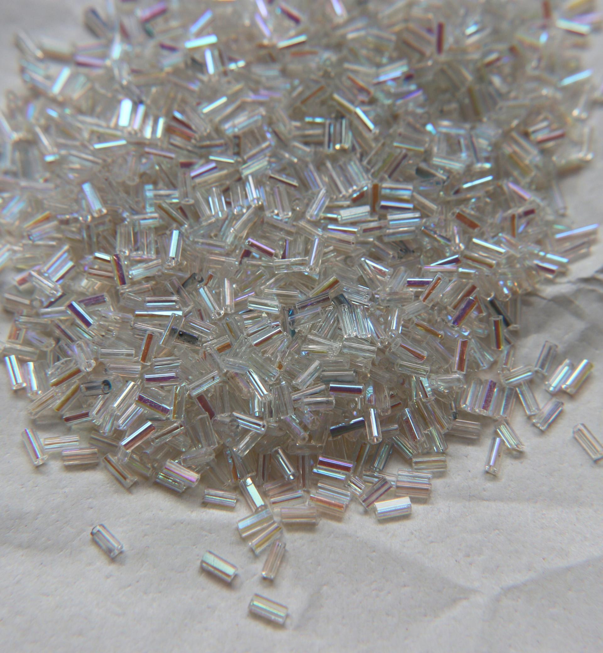 True Cuts Size 2 (2x4mm) Bugle Beads 5/10/20/50/250/500 Grams Patina Crystal Aurore Boreale loose tube beads