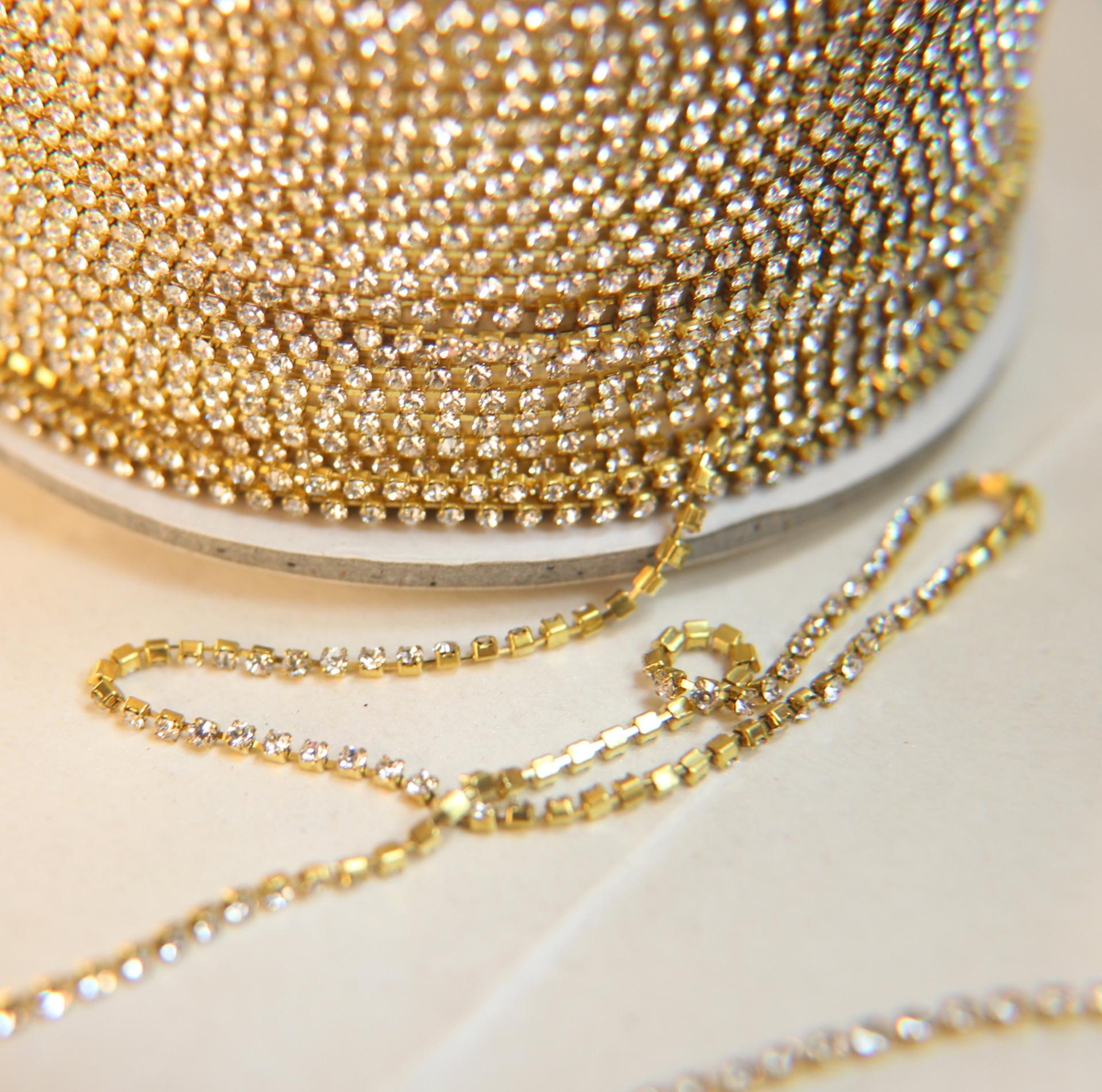10PP Swarovski Cup Chain Clear Rhinestone Cup Chain Xillion 1.6mm Made in Austria - Brass Setting - Crystal Clear 0.5/1/2/5 Meters Nail Art