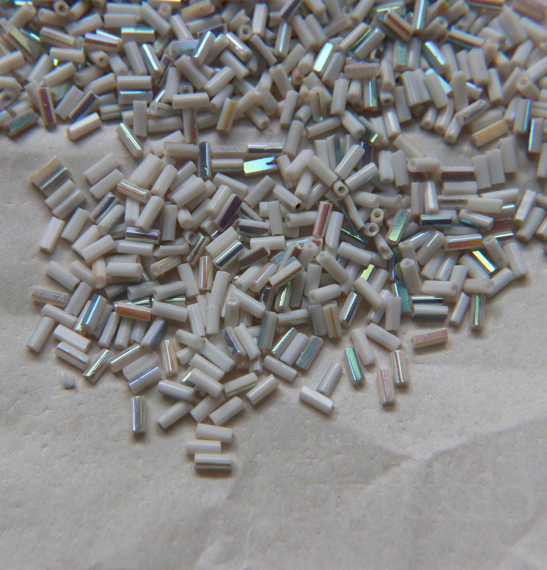True Cuts Size 2 (2x4mm) Bugle Beads 5/10/20/50/250/500 Grams Chalkwhite Opaque Aurore Boreale loose tube beads