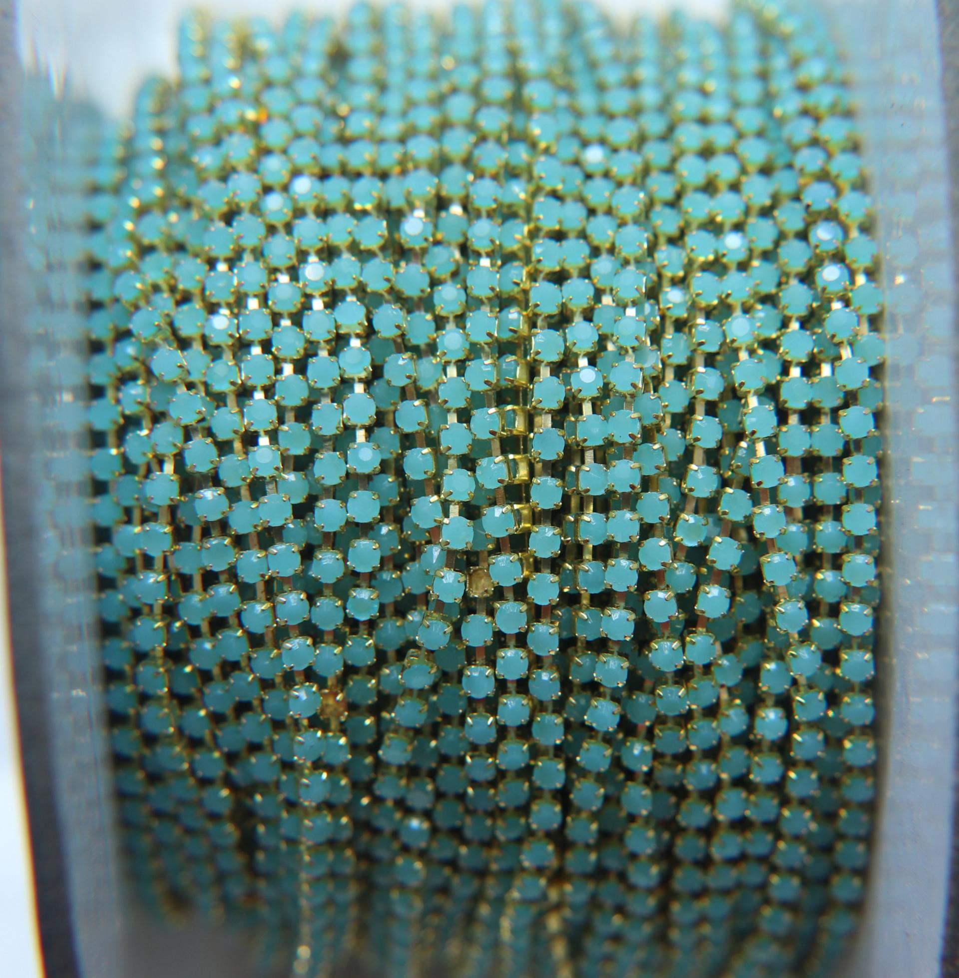 6SS Rhinestone Chain Vintage Glass Pressed Chatons Opal Turquoise (2mm) 1/2/5/15 Meters embroidery materials, craft vintage findings