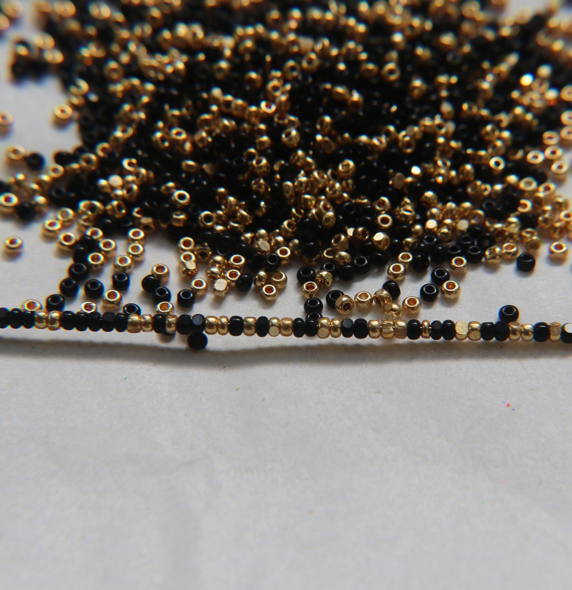 11/0 True Cut Charlotte Beads Jet Black Gold Patina 10/20/50/250/500 Grams Native Beads Supply