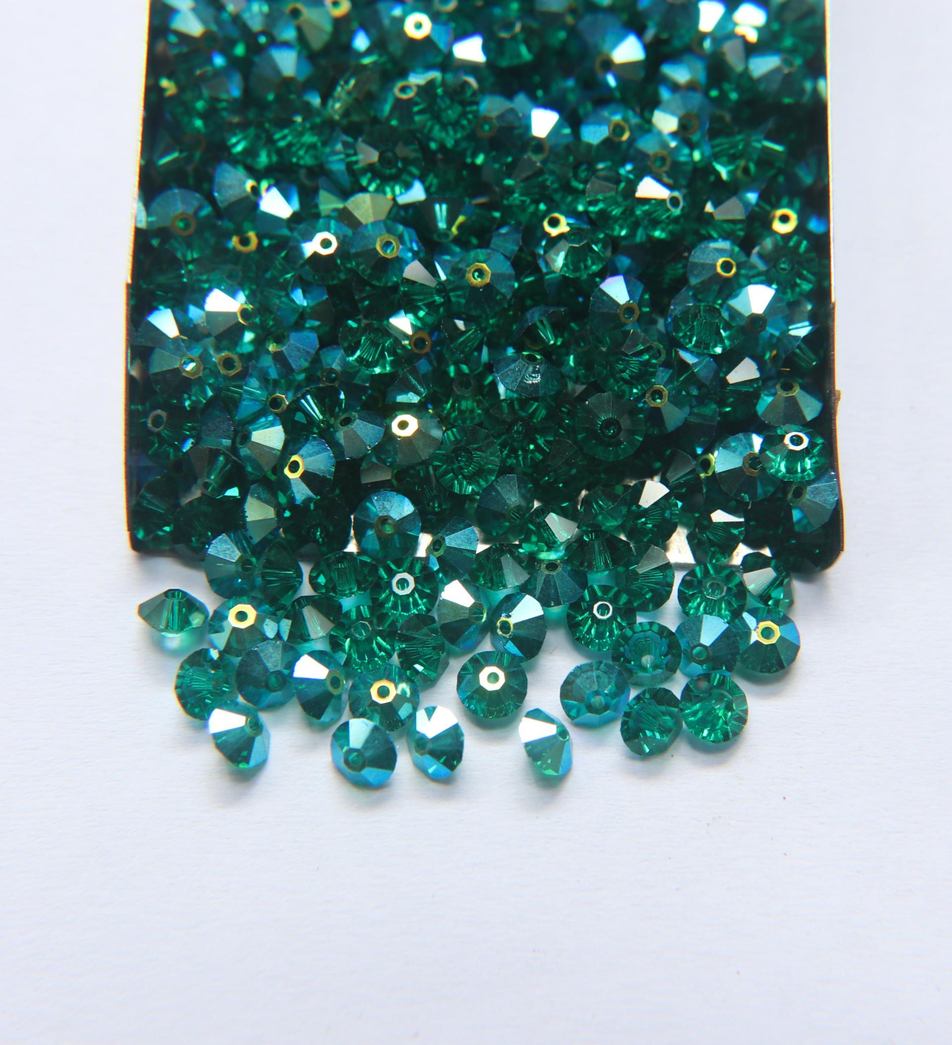 5x3mm Crystal Swarovski Flat Bicone Beads Emerald Aurore Boreale 36/72/144/432/720 Pieces vintage premium beads, wedding embellishments