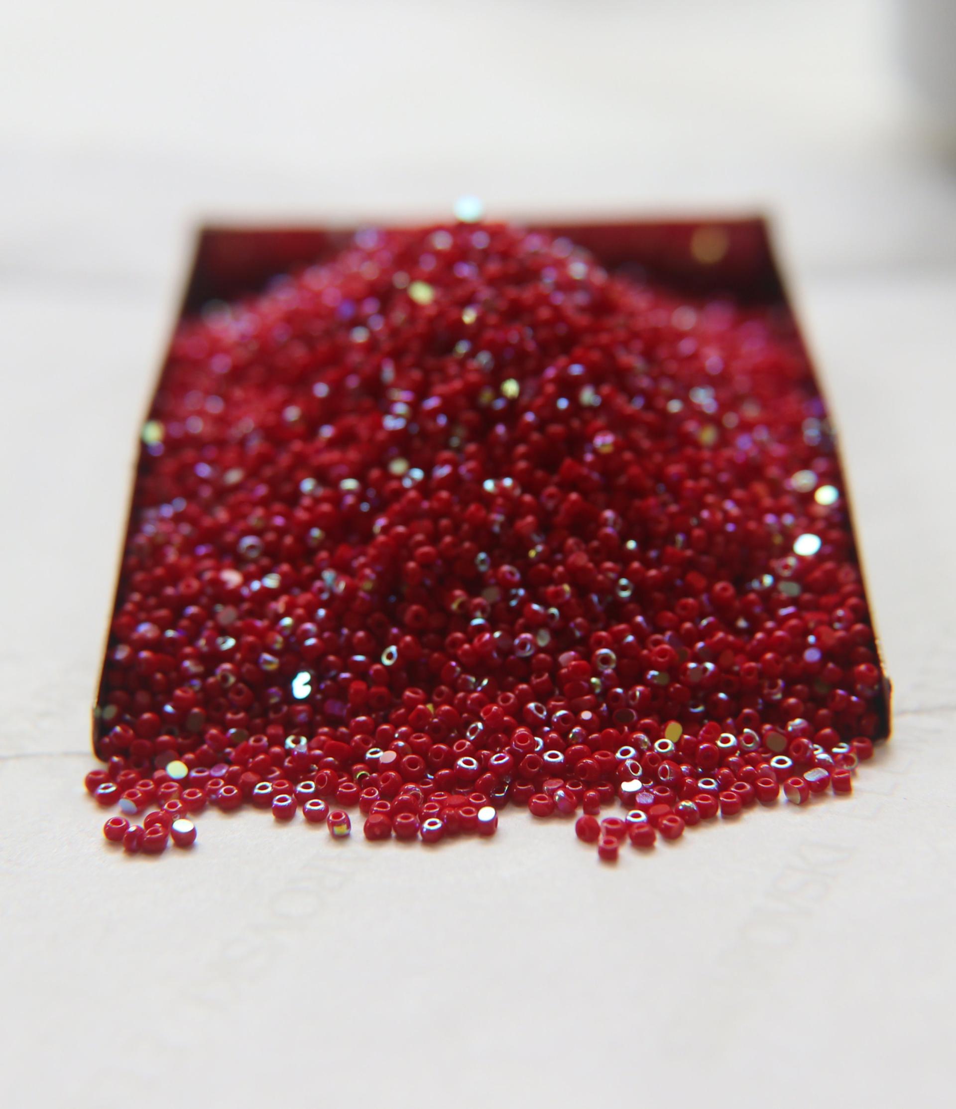 13/0 Charlotte Cut Beads Patina Opaque Red Coral Aurore Boreale 5/10/20/50/250/500 Grams craft supplies, jewelry making