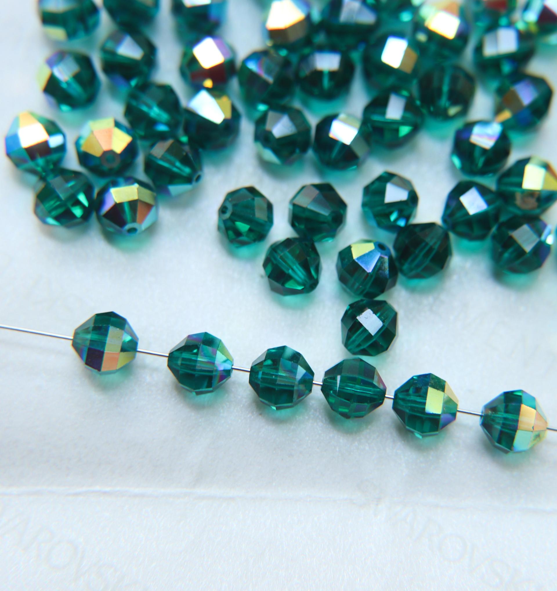 5004 Swarovski 7mm crystal bead round geometric cut in Emerald Aurore Boreale 2/6/12/36 Pieces (4 Colours) jewelry making beads