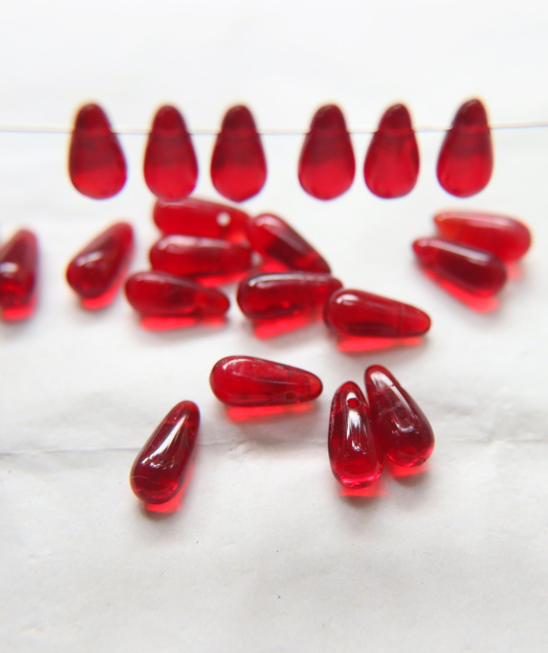 Siam 13X6 MM Czech Smooth Vintage Glass Drops 36/144/288 Pieces Faceted Glass Drops, Vintage Glass Beads, Glass Drops