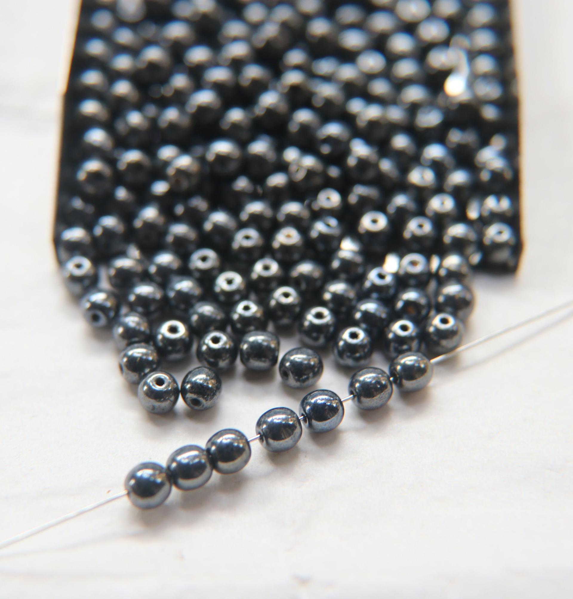Czech Vintage Pearls 5mm Round in Jet Hematite 50/250/500 Pieces Jewelry making beads