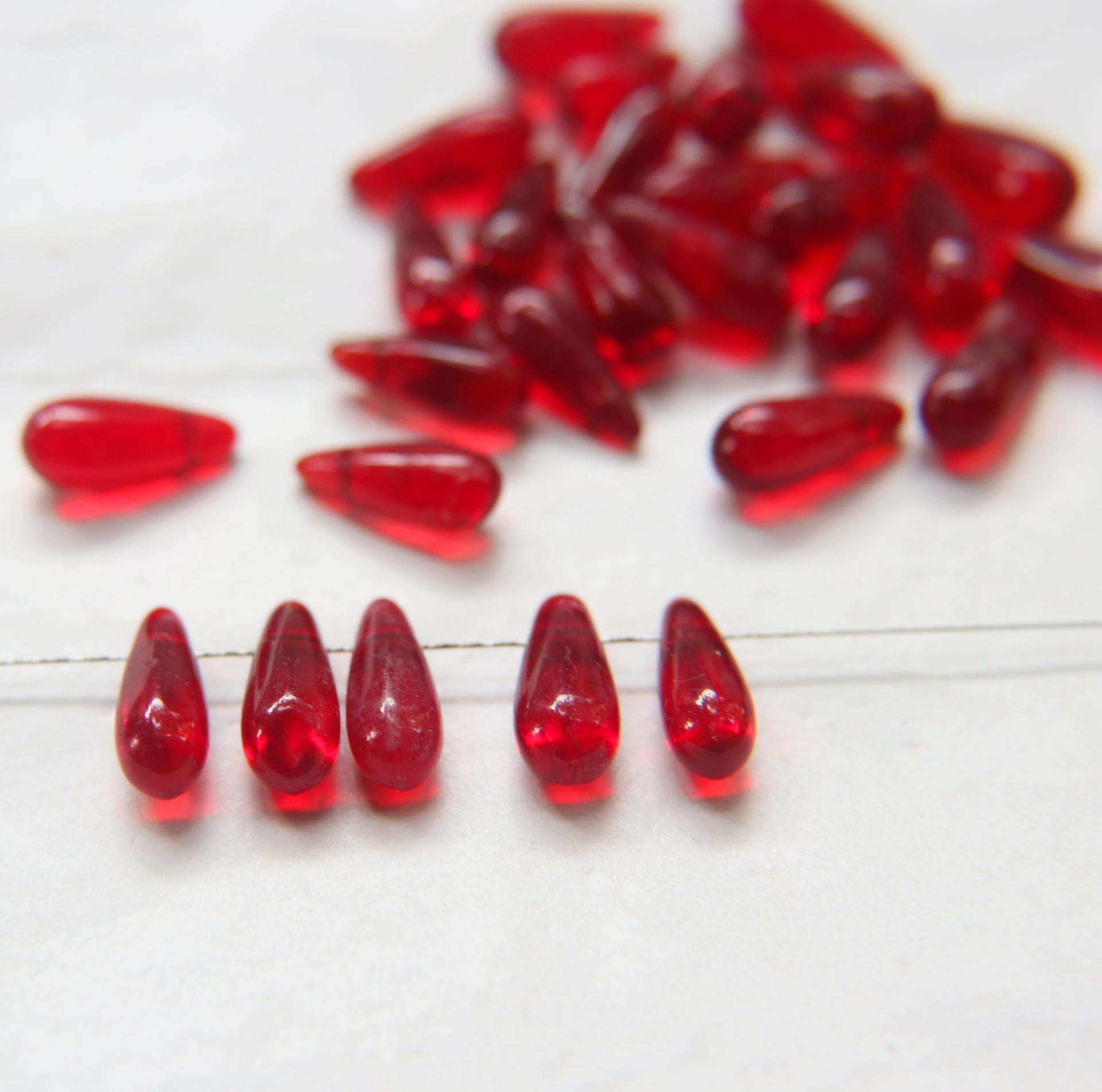 Siam 13X6 MM Czech Smooth Vintage Glass Drops 36/144/288 Pieces Faceted Glass Drops, Vintage Glass Beads, Glass Drops