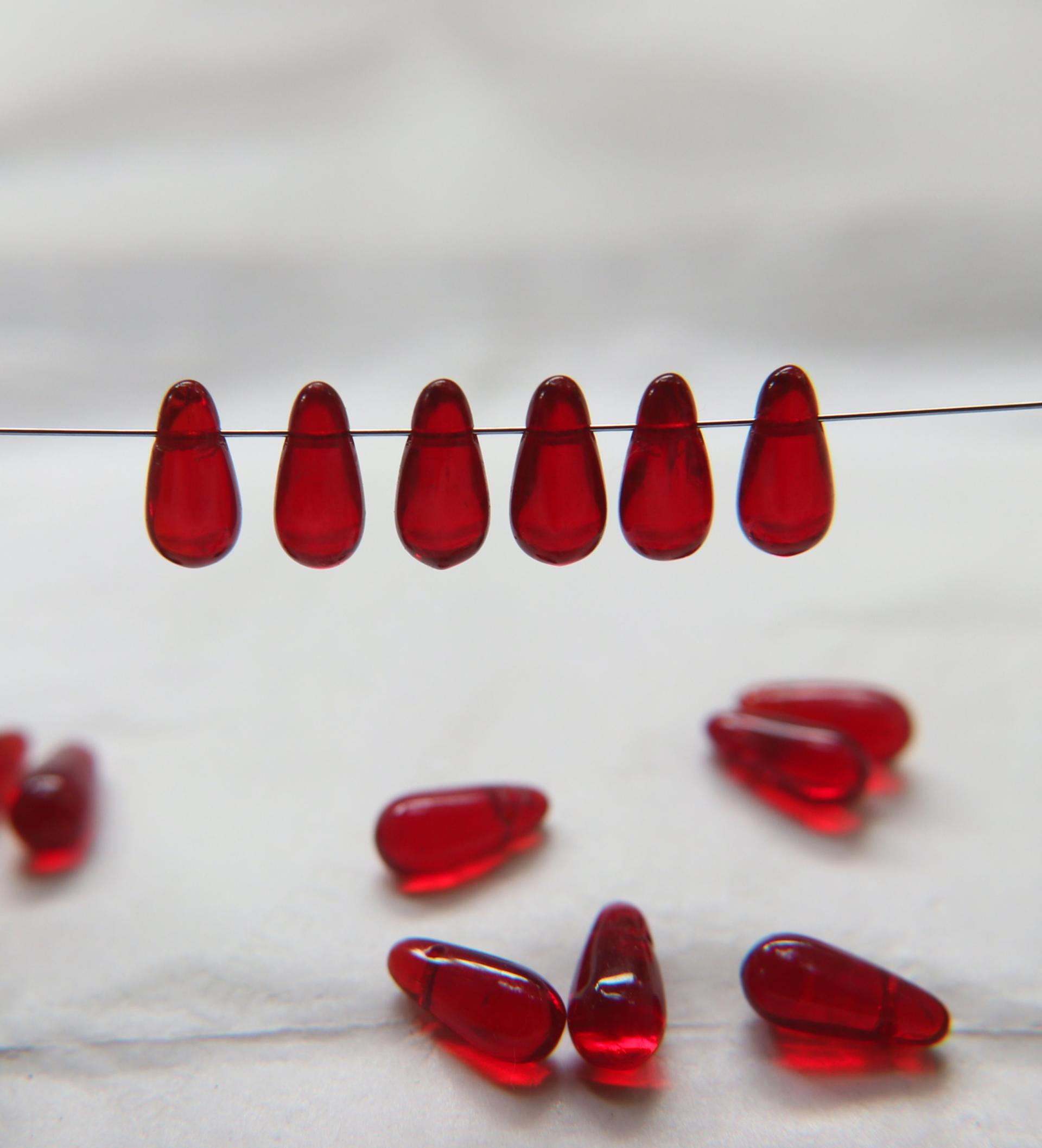 Siam 13X6 MM Czech Smooth Vintage Glass Drops 36/144/288 Pieces Faceted Glass Drops, Vintage Glass Beads, Glass Drops