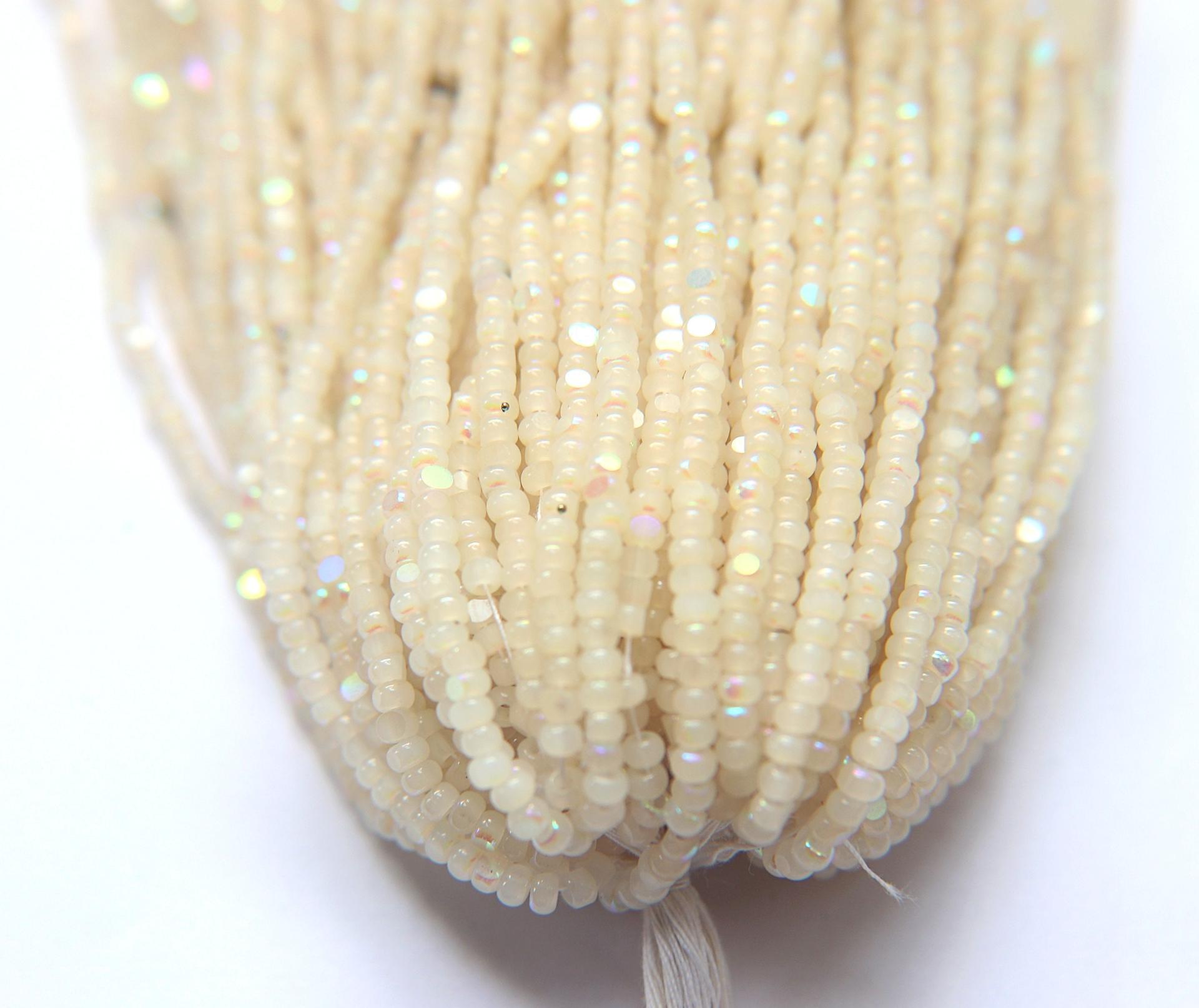 8/0 Hanks Charlotte Cut Beads White Opal Aurore Boreale 1/5/25/50/100 Hanks PREMIUM SEED BEADS, Native Supplies