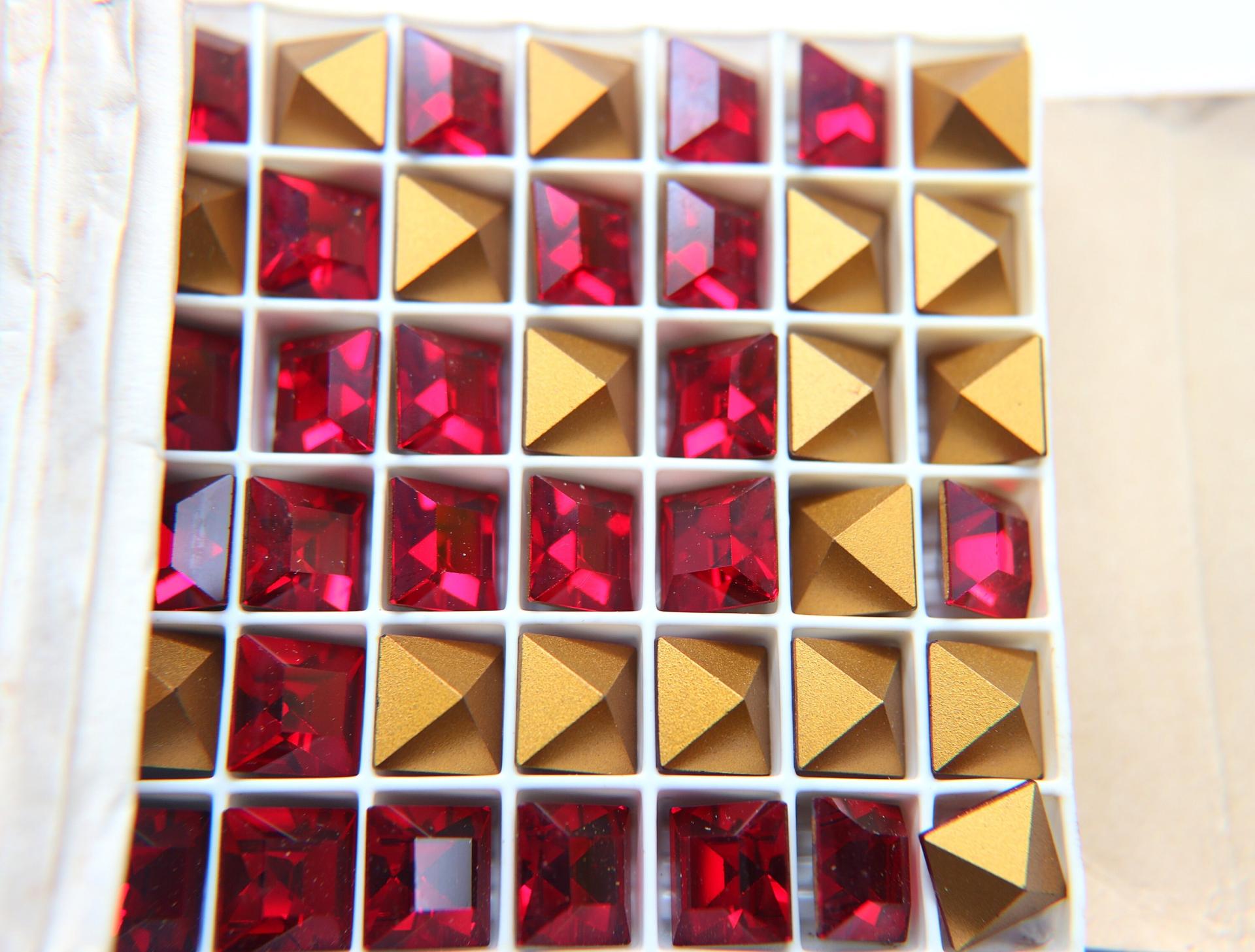 10mm Siam Clear Square Rhinestones Vintage Swarovski 4400 Gold Foil Pointed Back 2/6/12/36 Pieces fancy stones, jewelry making, craft supply