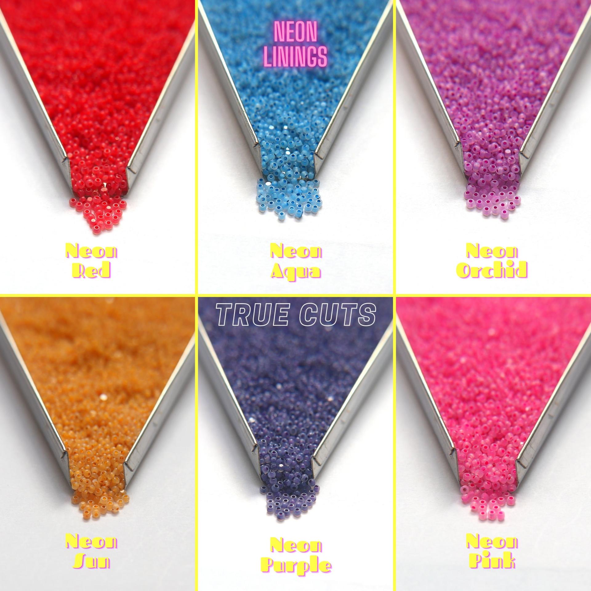 13/0 Charlotte true Cut Beads OPAL Neon Linings (12 Colors) 10/20/50/250/500 Grams Premium Seed Beads, Rare Beads, Native Supply