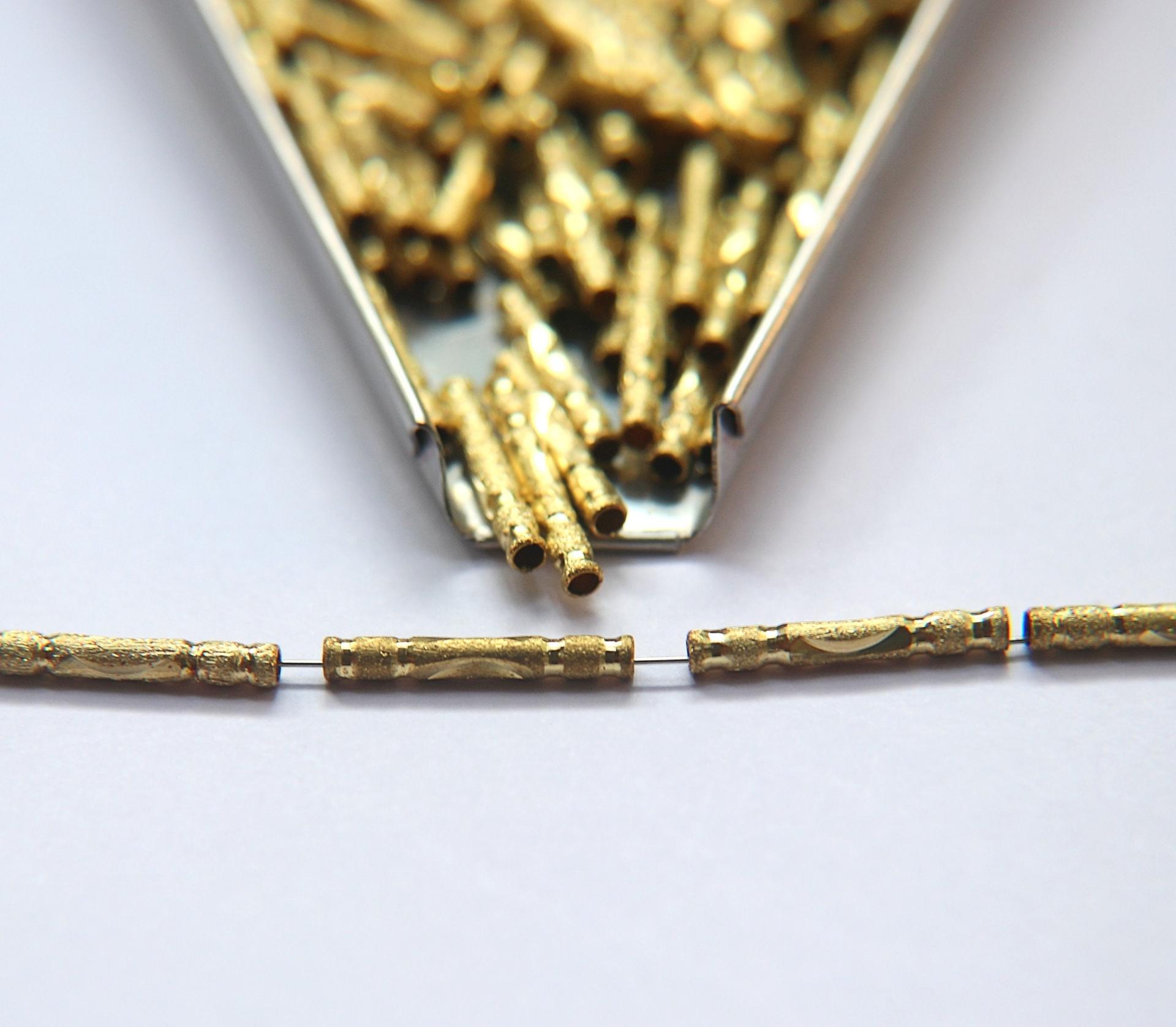Designer Diamond cut Brass Tubes 2.5x18x1.6 MM rare findings, brass tubes, jewelry making, craft supplies, decoration, couture