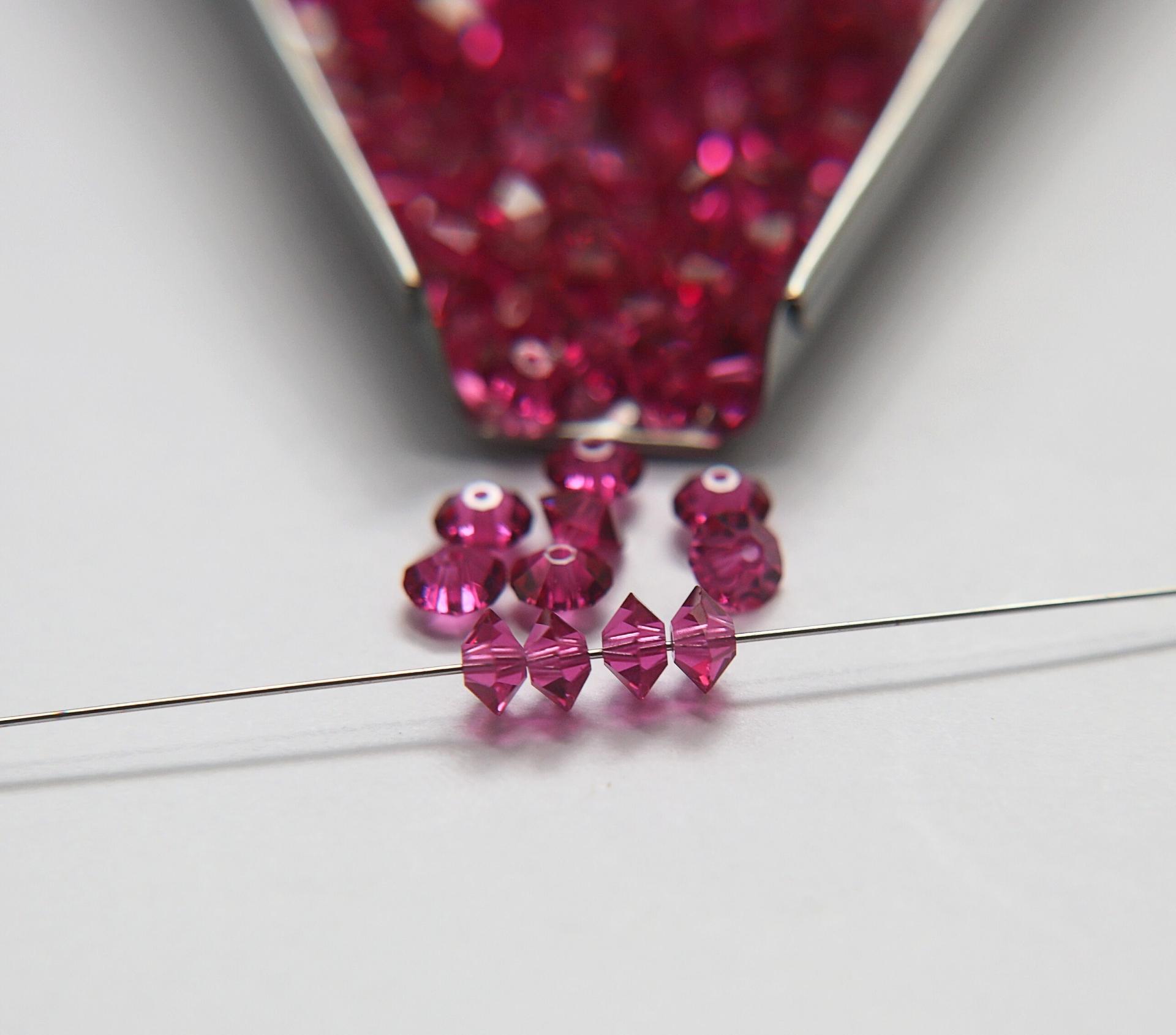 5x3mm Crystal Swarovski 5305 Flat Bicone Beads Fuchsia (502) 36/72/144/432/720 Pieces vintage premium beads, wedding embellishments