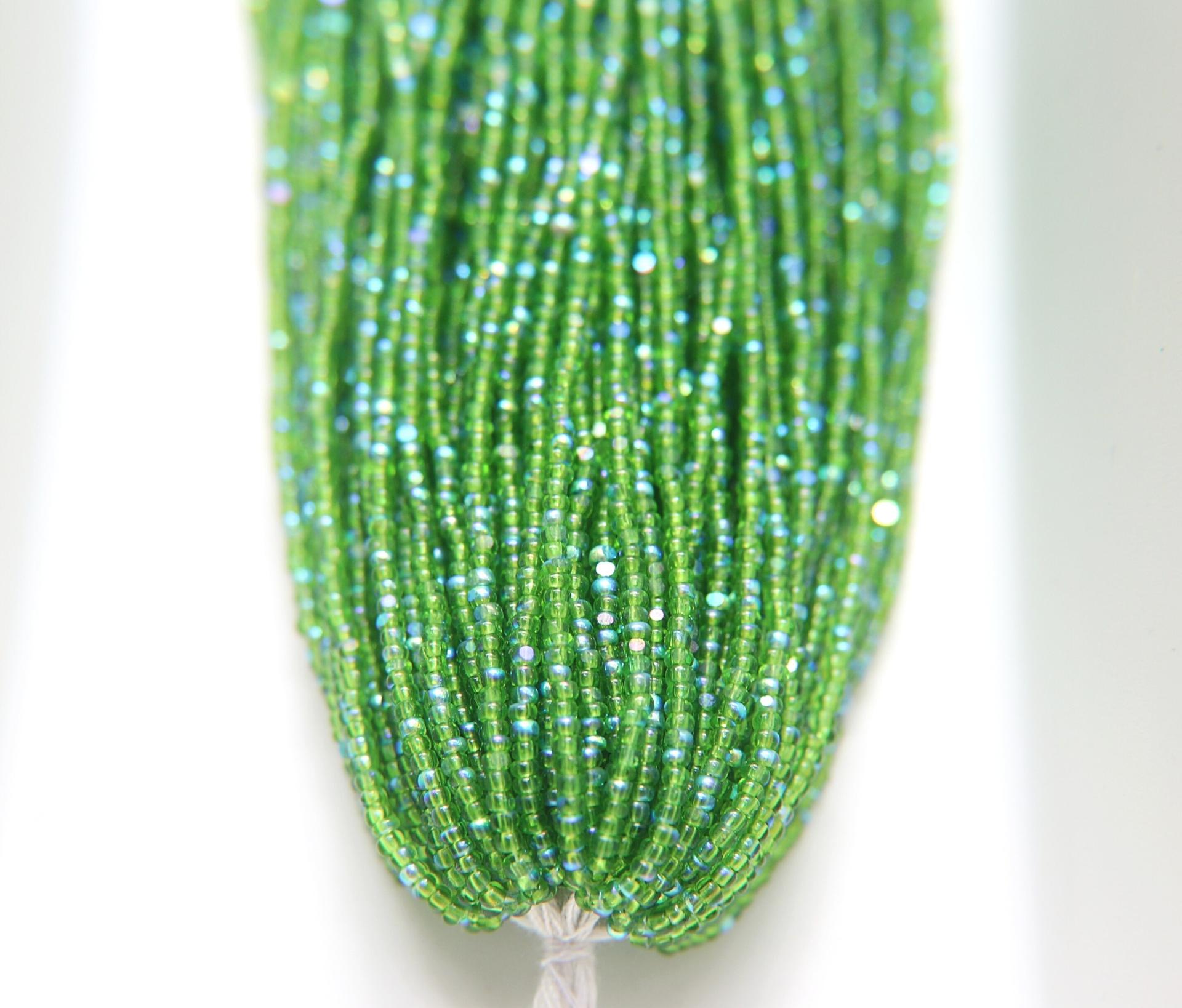 11/0 Hanks Charlotte Cut Beads Transparent Patina Kelly Green Aurore Boreale 1/5/25/50/100 Hanks PREMIUM SEED BEADS, Native Supplies