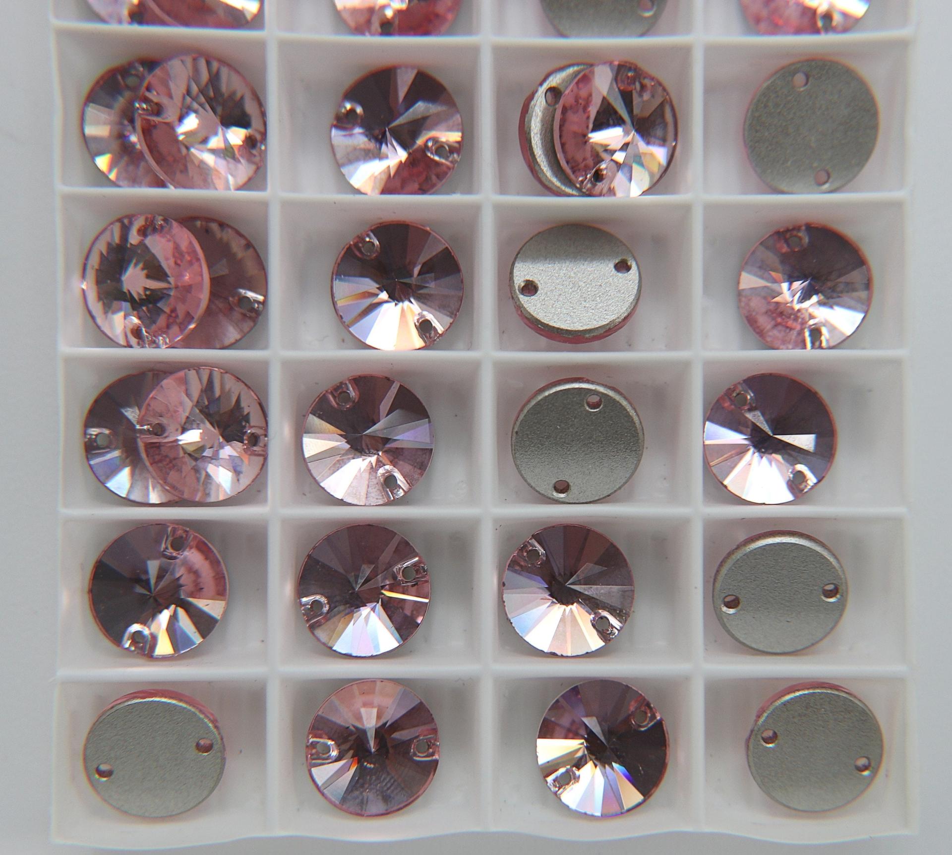 Swarovski 3200 12mm Rivoli Sew On Crystal in Crystal / Light Rose, embroidery, jewelry parts 2/6/12/24 pieces bridal decorations