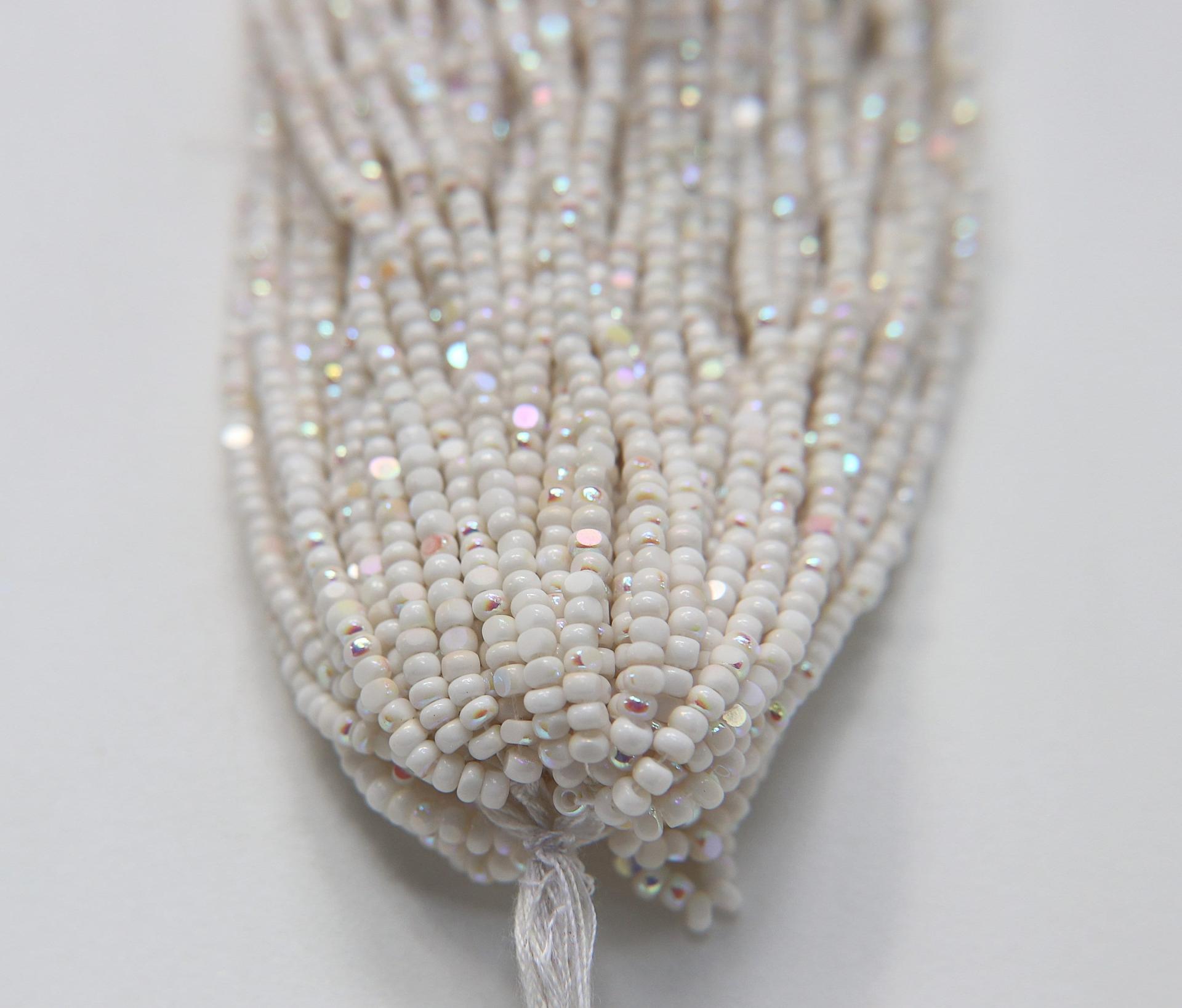 8/0 Hanks Charlotte Cut Beads Patina Opaque Chalk White Aurore Boreale Hanks PREMIUM SEED BEADS Native Supplies ornament making