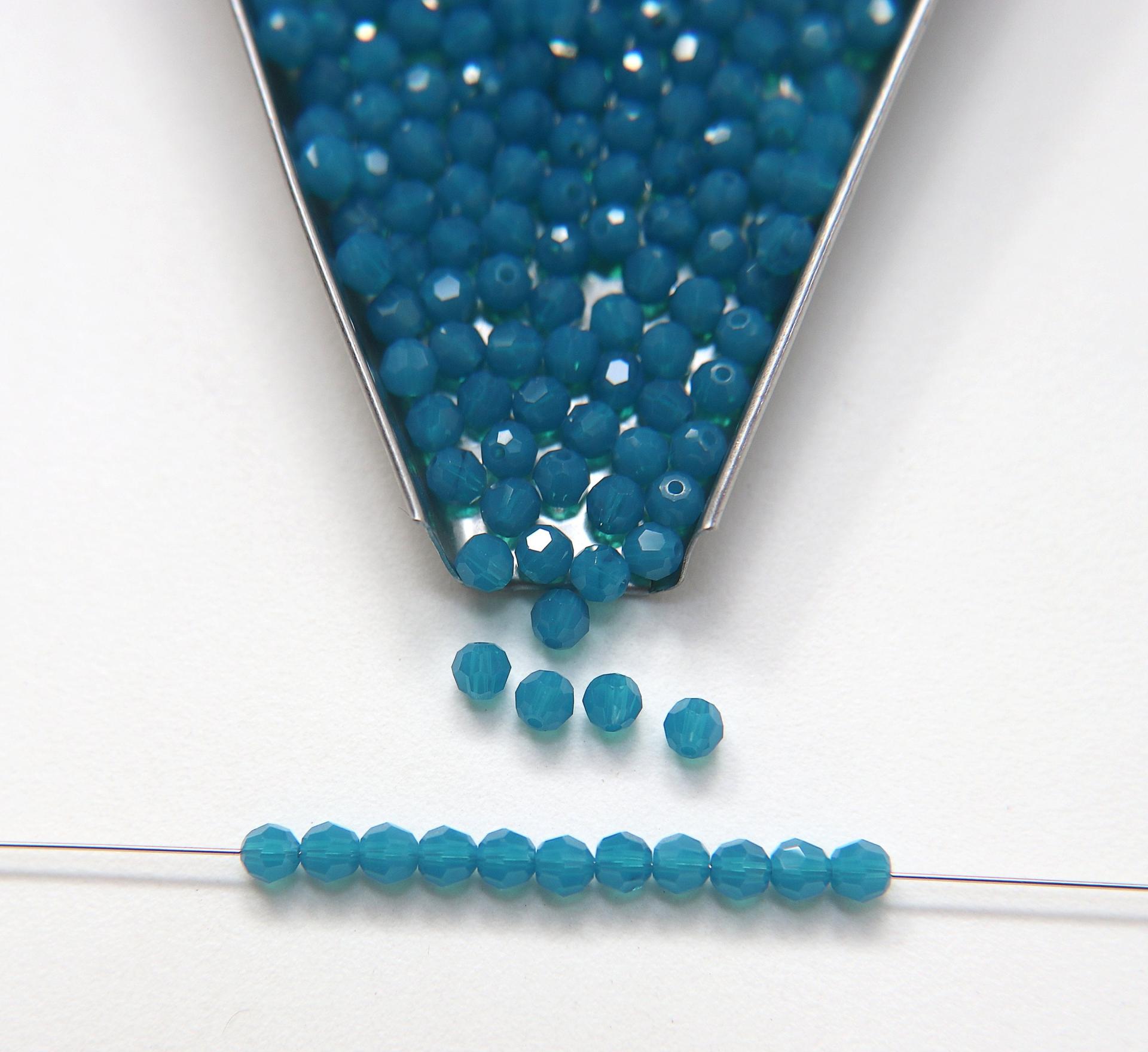 4mm Vintage Swarovski crystal beads Caribbean Blue Opal faceted round beads article 5000 PREMIUM rare vintage supplies jewelry making