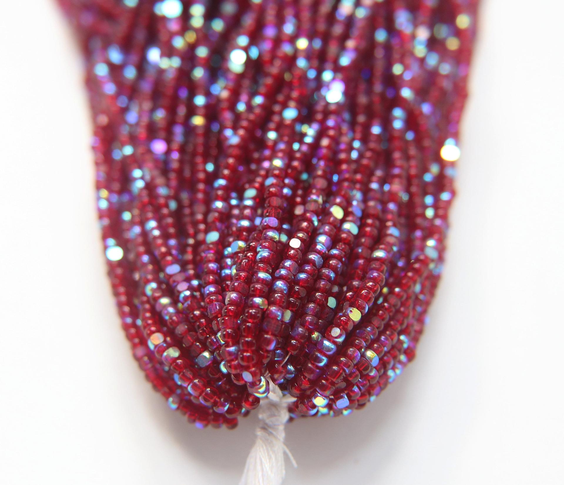 8/0 Hanks Charlotte Cut Beads Patina Transparent Garnet Aurore Boreale Hanks PREMIUM SEED BEADS Native Supplies ornament making