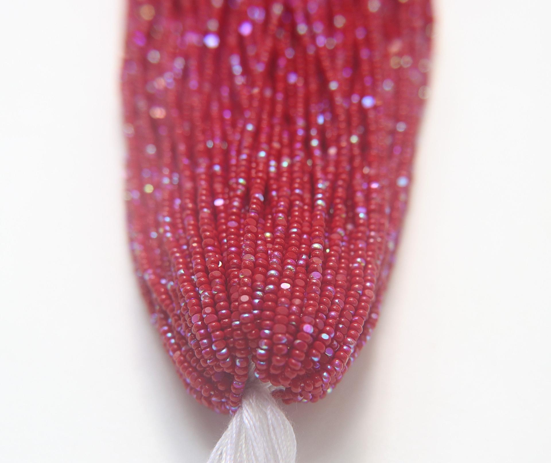 11/0 Hanks Charlotte Cut Beads Patina Opaque Cherry Red Aurore Boreale Hanks PREMIUM SEED BEADS Native Supplies jewelry making findings