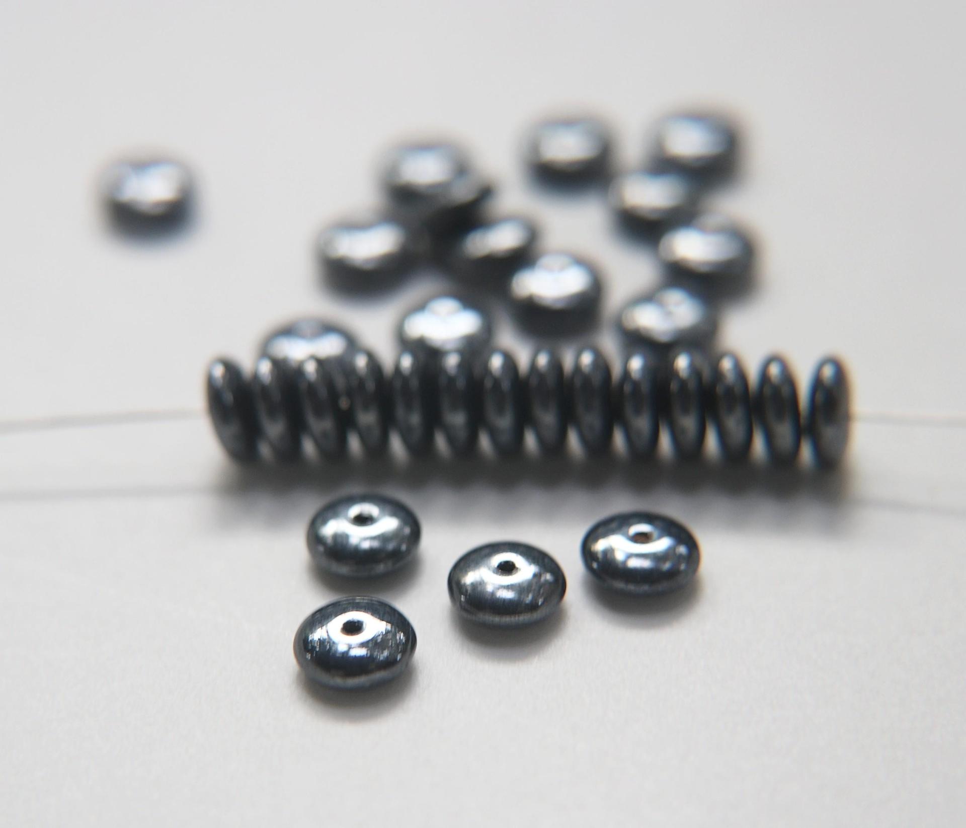 9mm Smooth Rondelle in Jet Hematite Pressed Czech Glass Beads Flat Disc Rondelle Spacer, spacer beads, wholesale beads