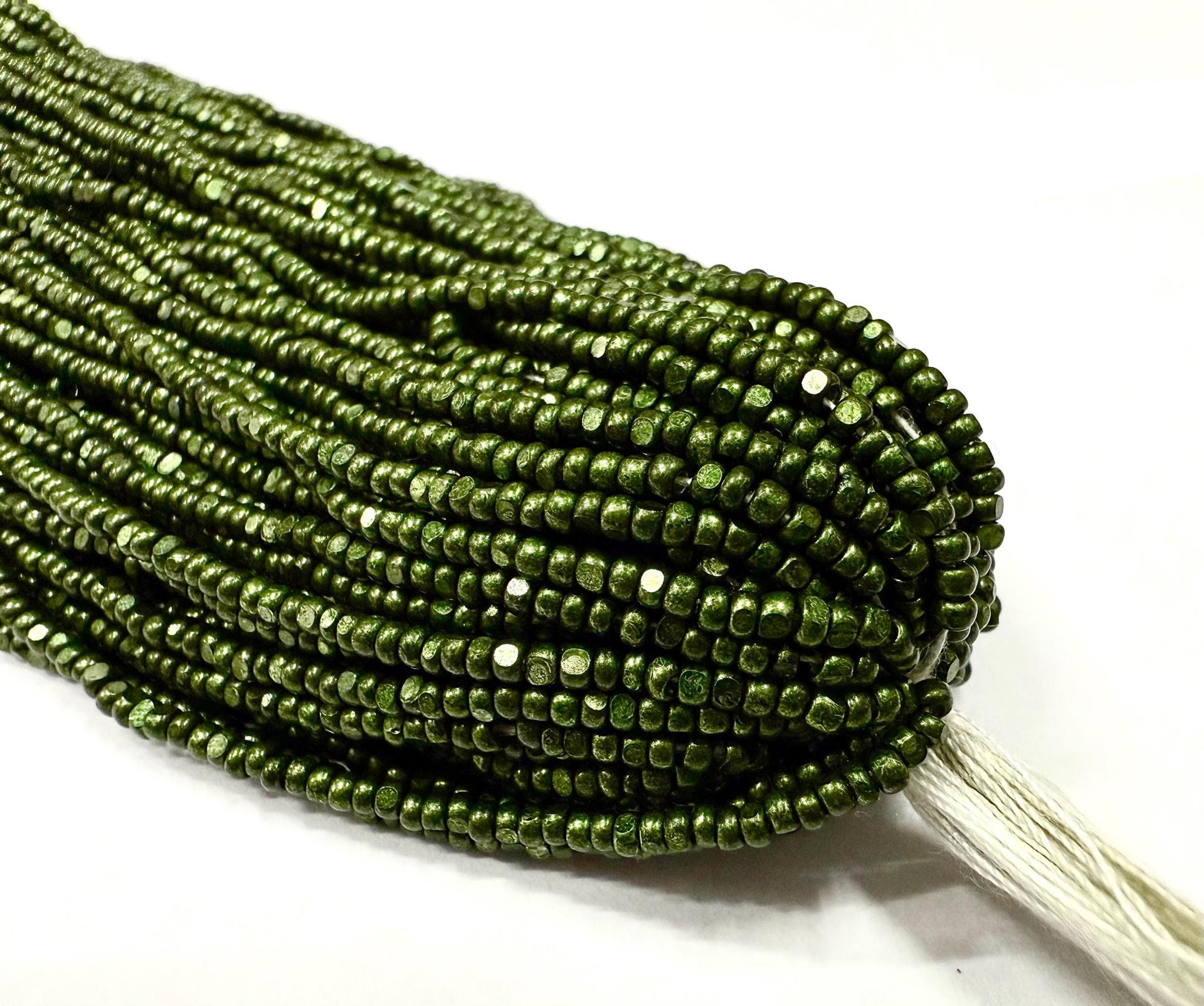 11/0 Hanks Charlotte Cut Beads Metallic Fern Green