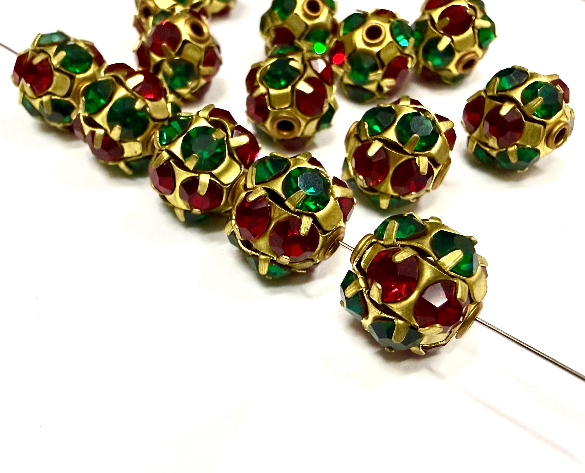 Rare Vintage Swarovski Crystal Ball Bead in Siam Emerald – 12mm Brass Setting