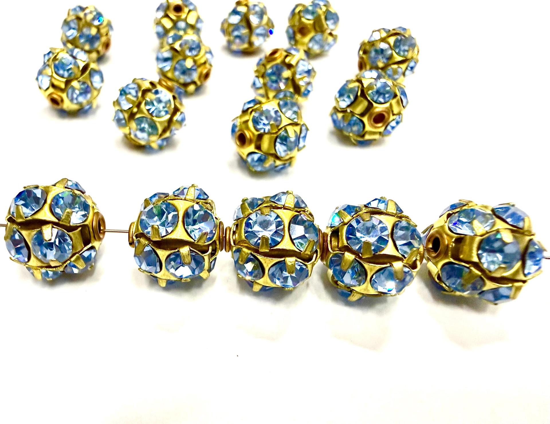 Rare Vintage Swarovski Crystal Ball Bead in Light Sapphire – 12mm Brass Setting