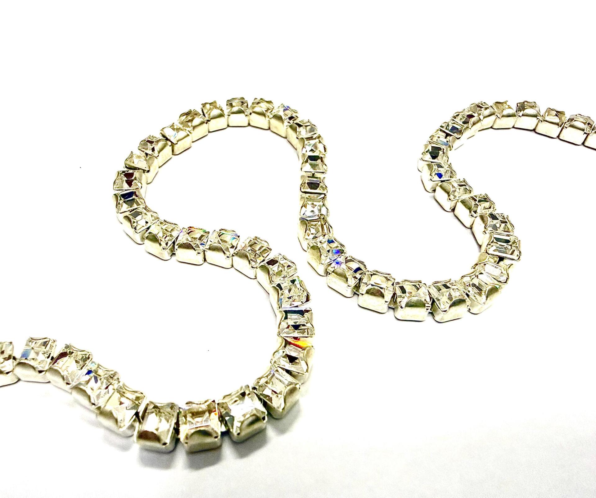 Swarovski Rhinestone Chain in Crystal | 4mm Square Brass Settings, Bridal Supplies